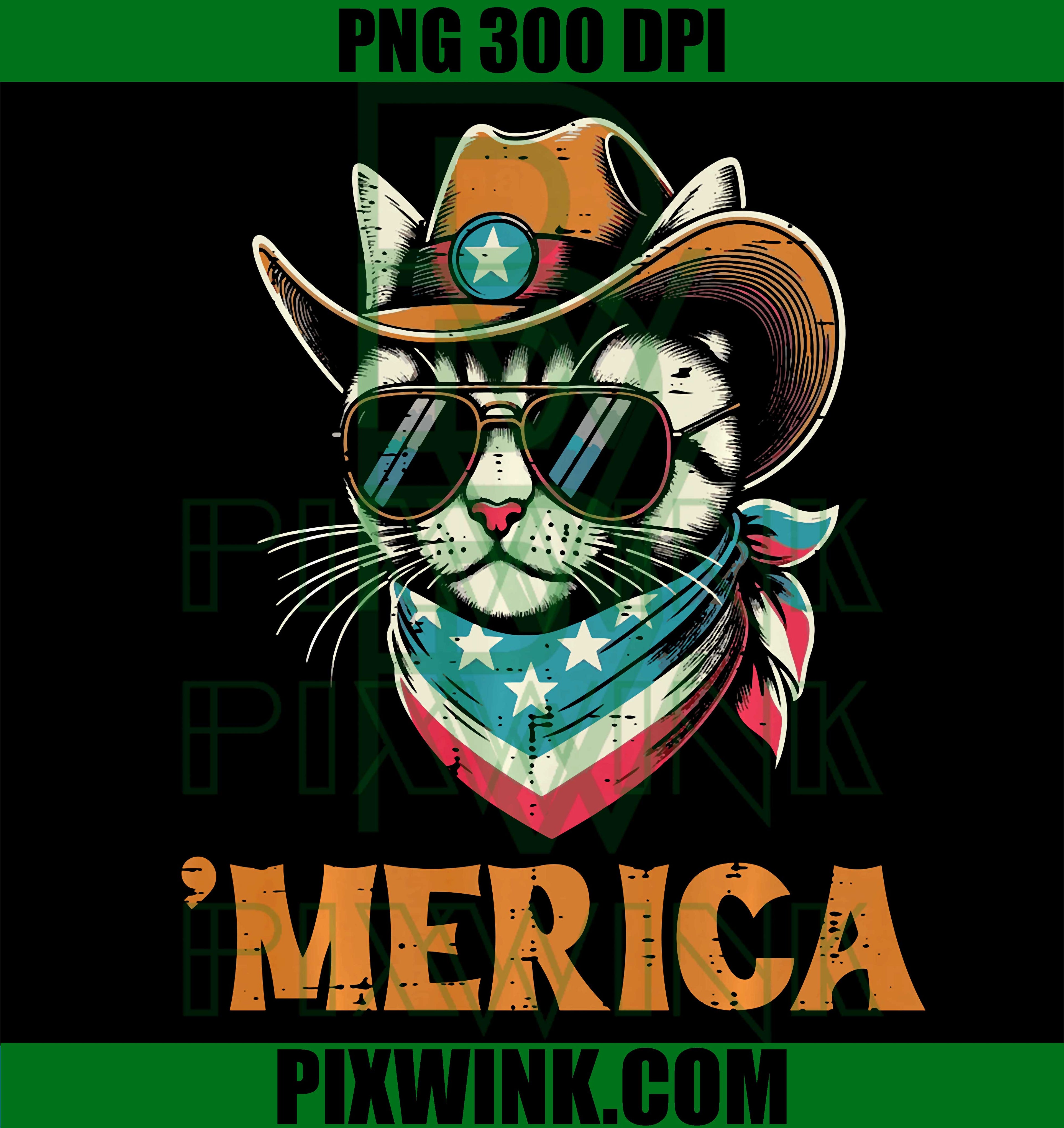 Cat Cowboy Merica PNG, Patriotic Kitten USA 4th of July PNG