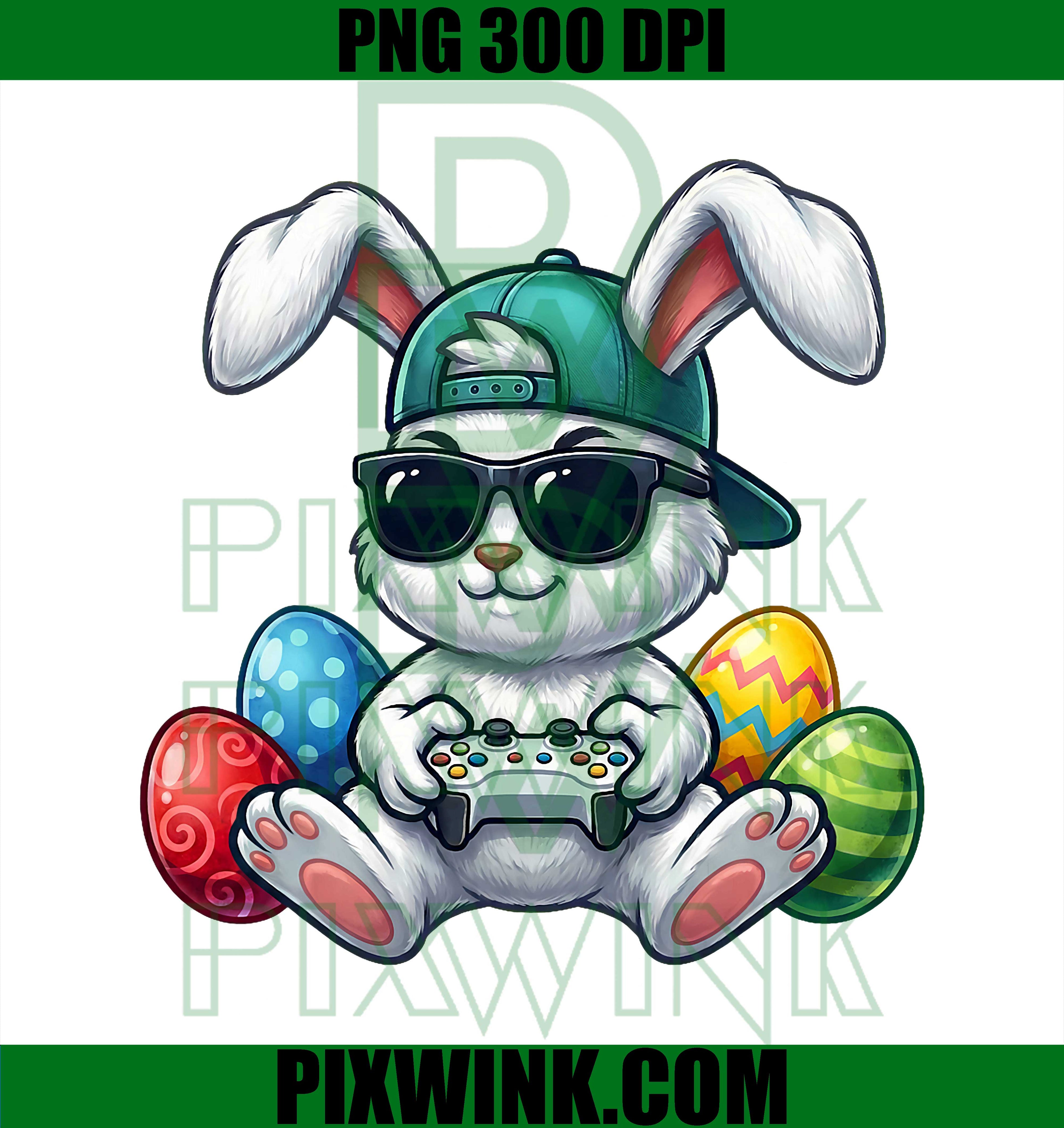 Funny Gaming Easter Bunny PNG, Easter Gamer Bunny PNG, Video Game Bunny PNG