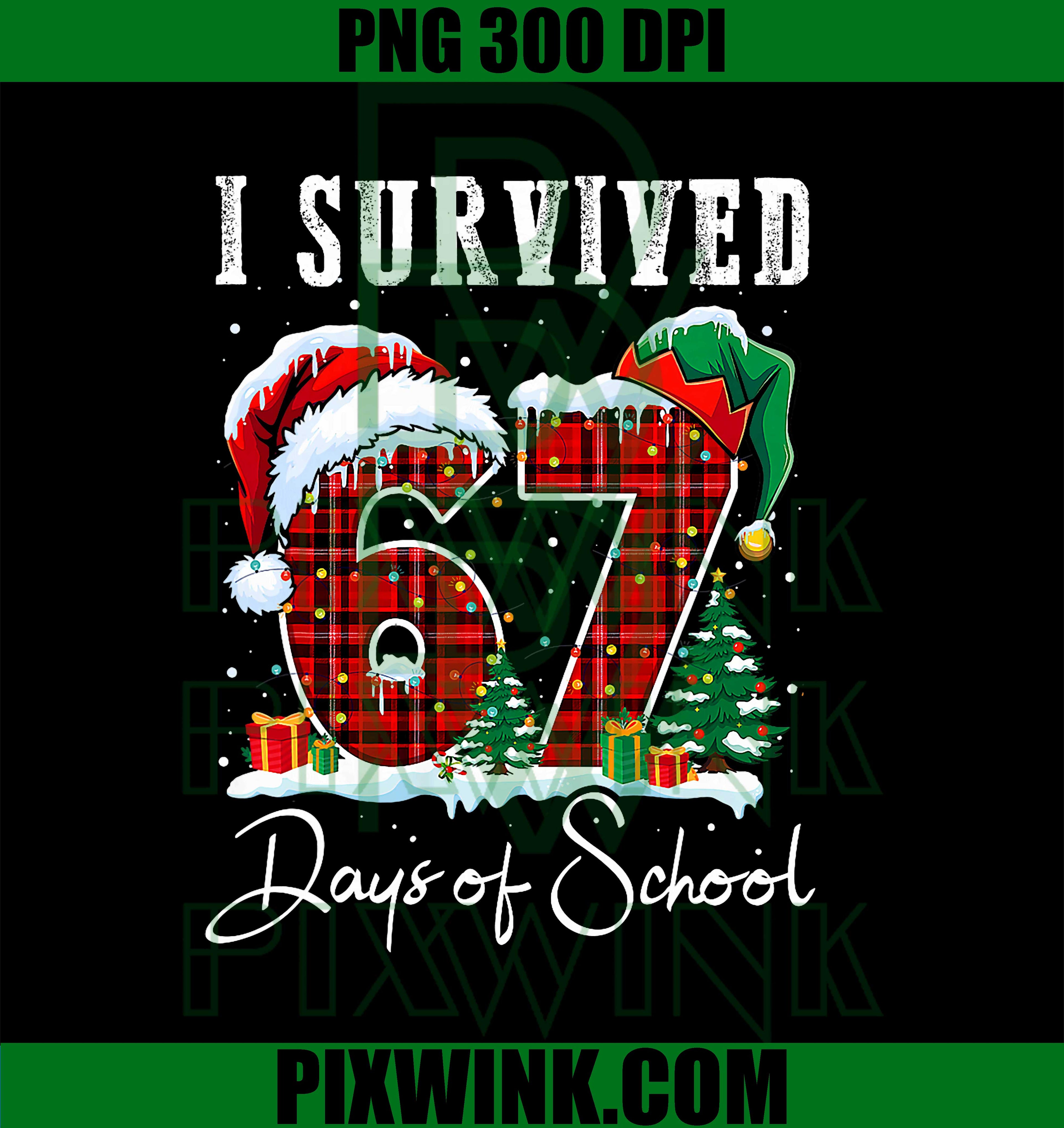 I Survived 67 Days of School, Christmas Candy Cane Six Seven PNG