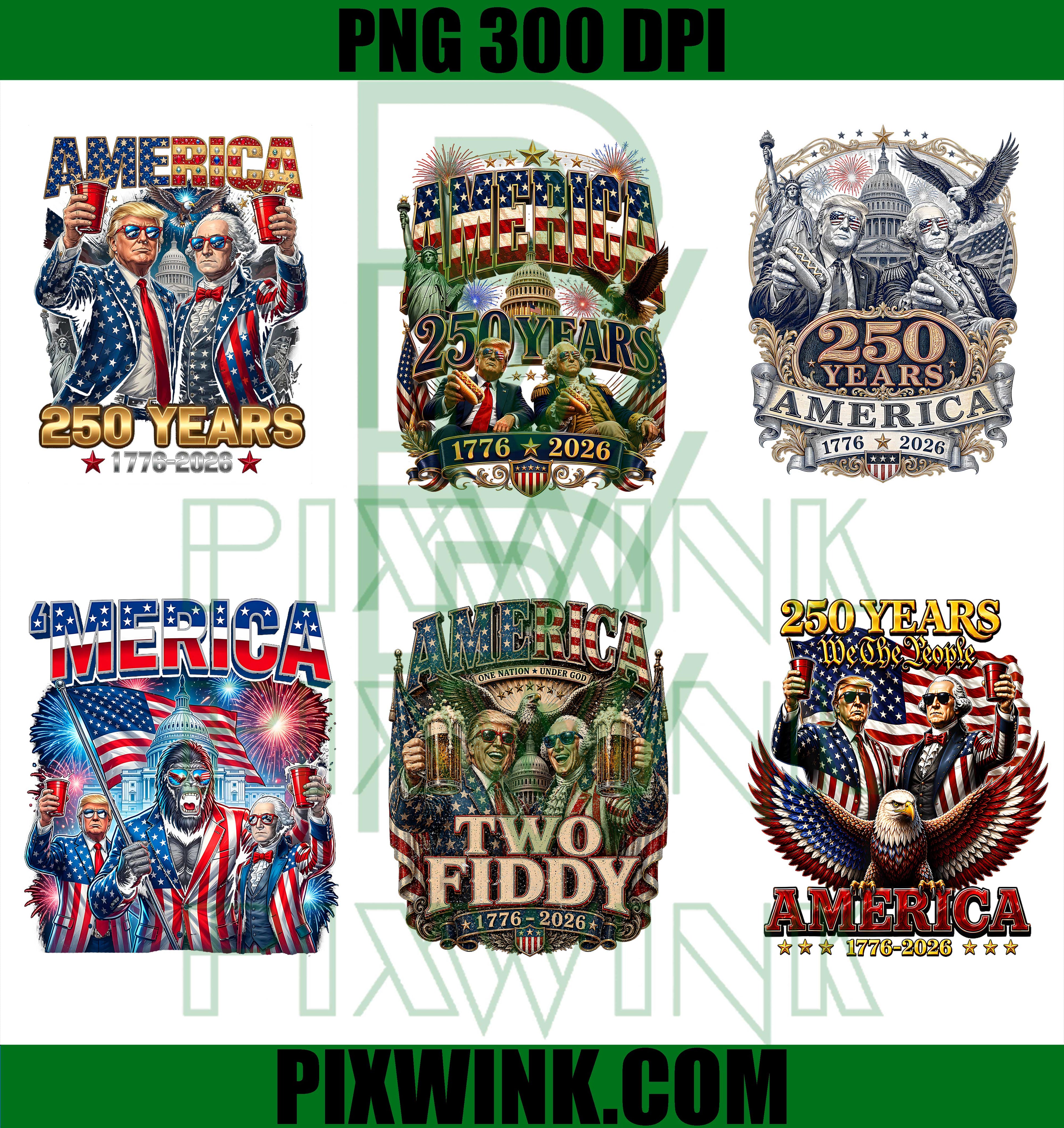 America 250th Trump Washington Bundle PNG, Patriotic Two Fiddy PNG