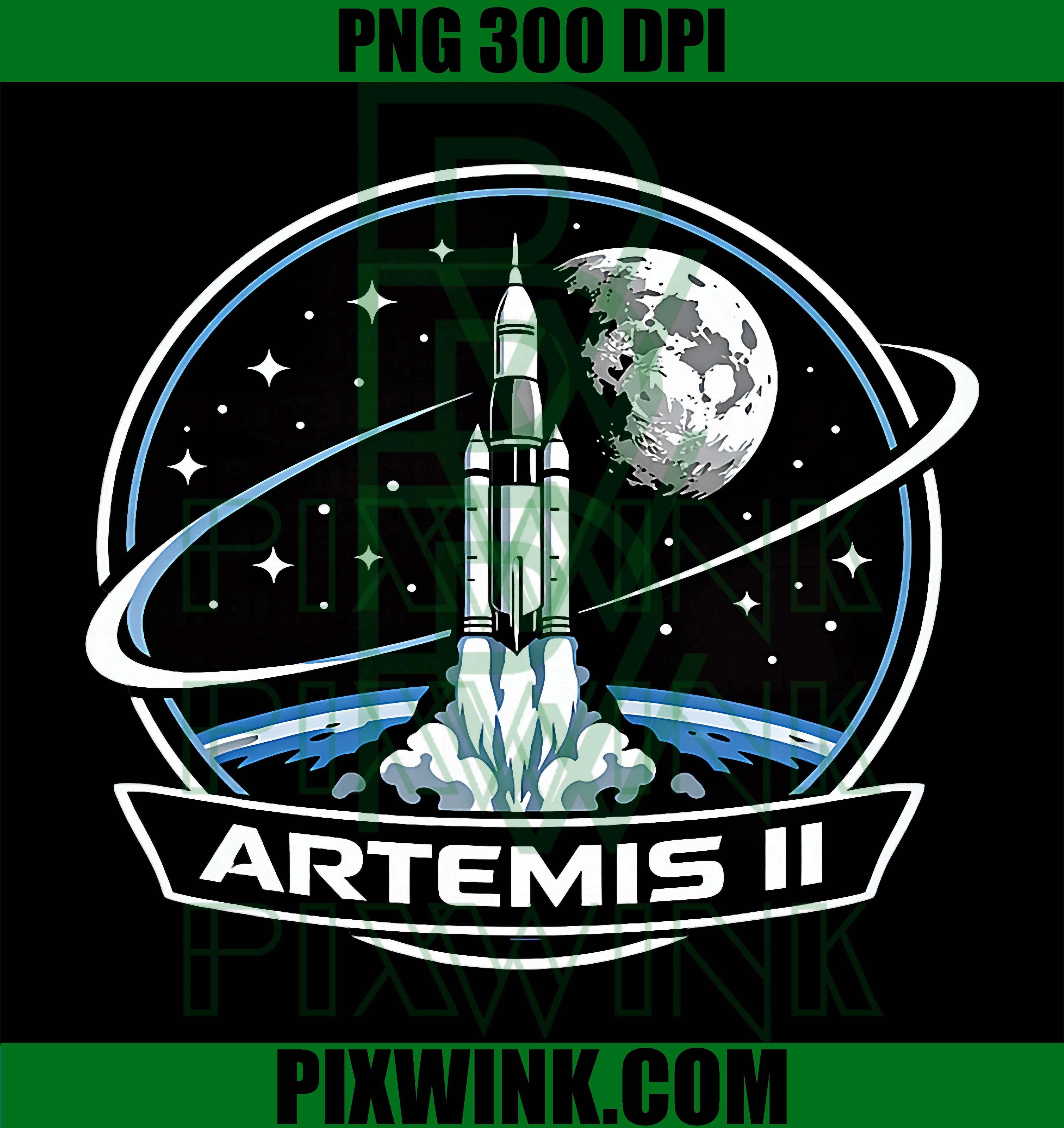 Artemis II Space Rocket Launch PNG, Mission To The Moon 2026 Retro Design