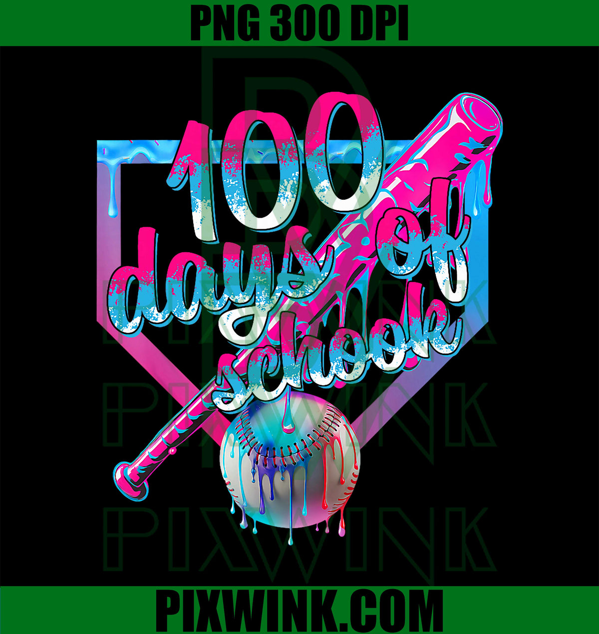Happy 100 Days of School Baseball Drip PNG
