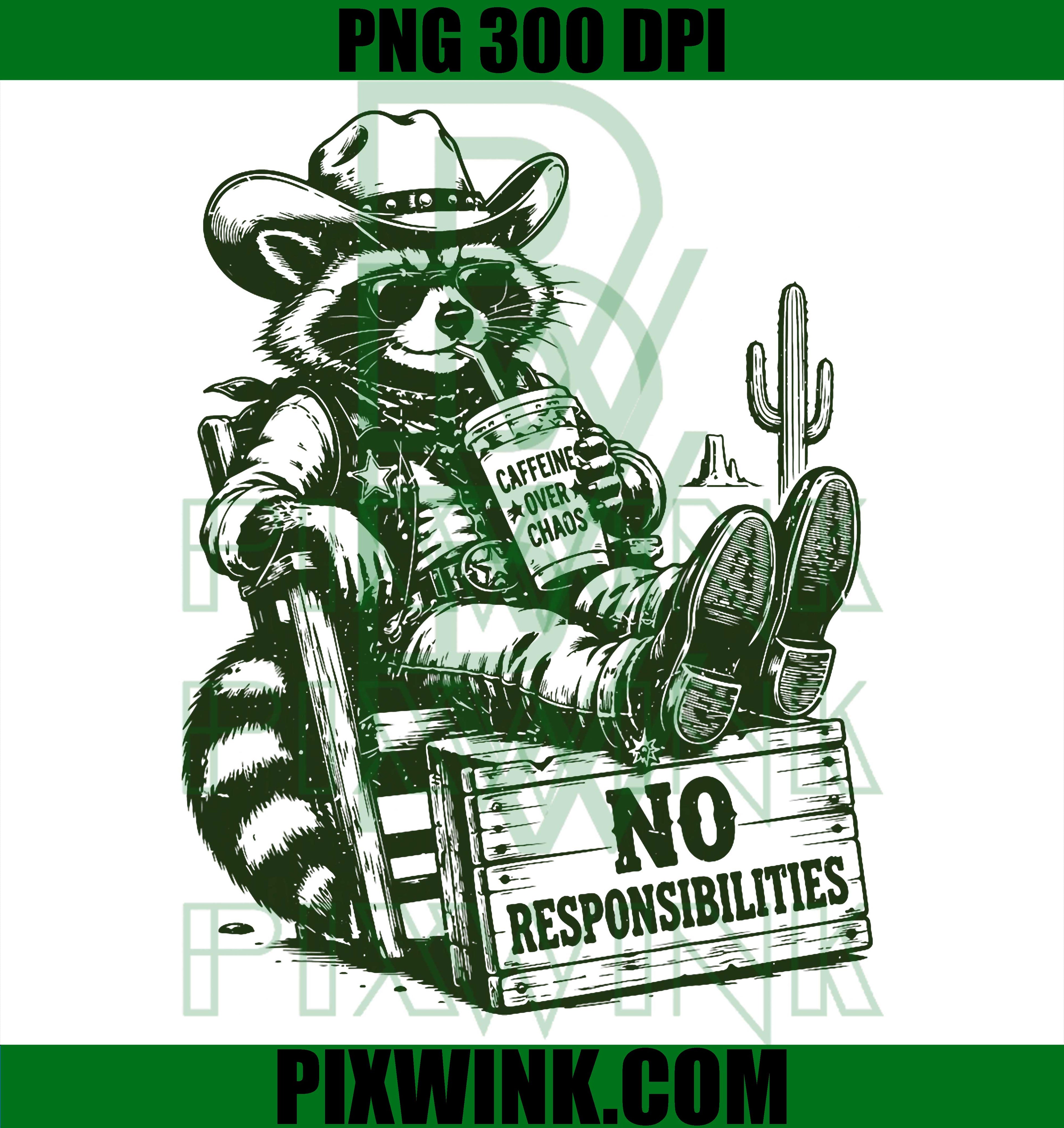 Raccoon Coffee Cowboy PNG, Vintage Iced Raccoon Drinking Coffee PNG