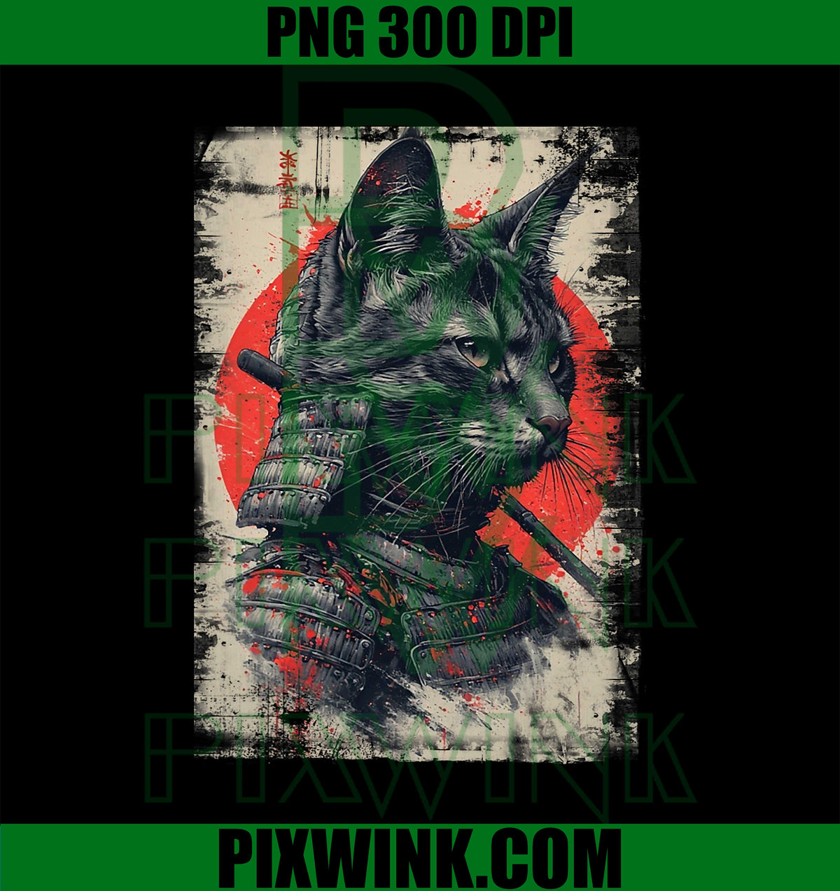 Samurai Cat Graphic Japanese Art Anime PNG