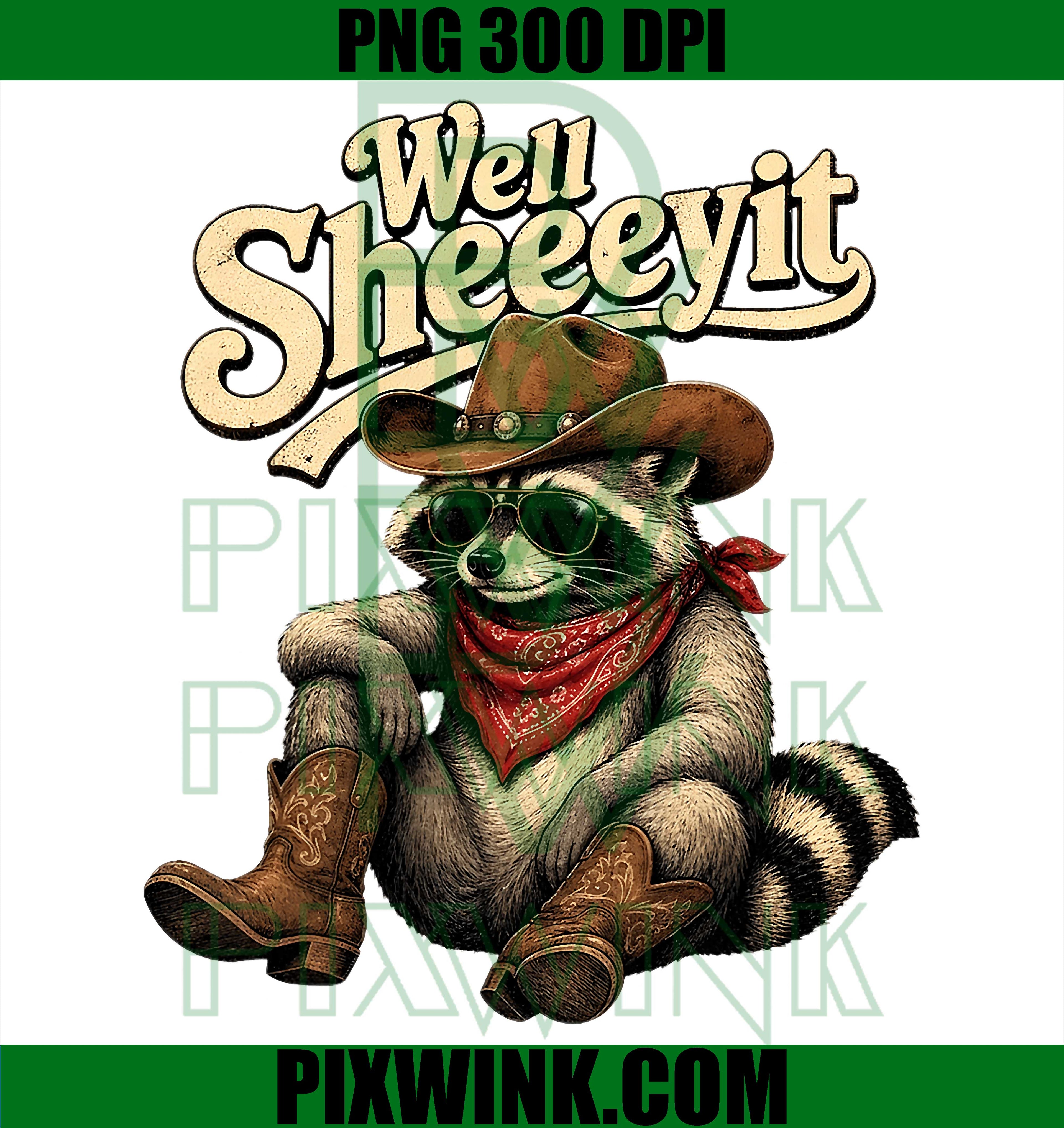 Cowboy Raccoon Western PNG, Funny Sheeeyit Vintage Raccoon PNG