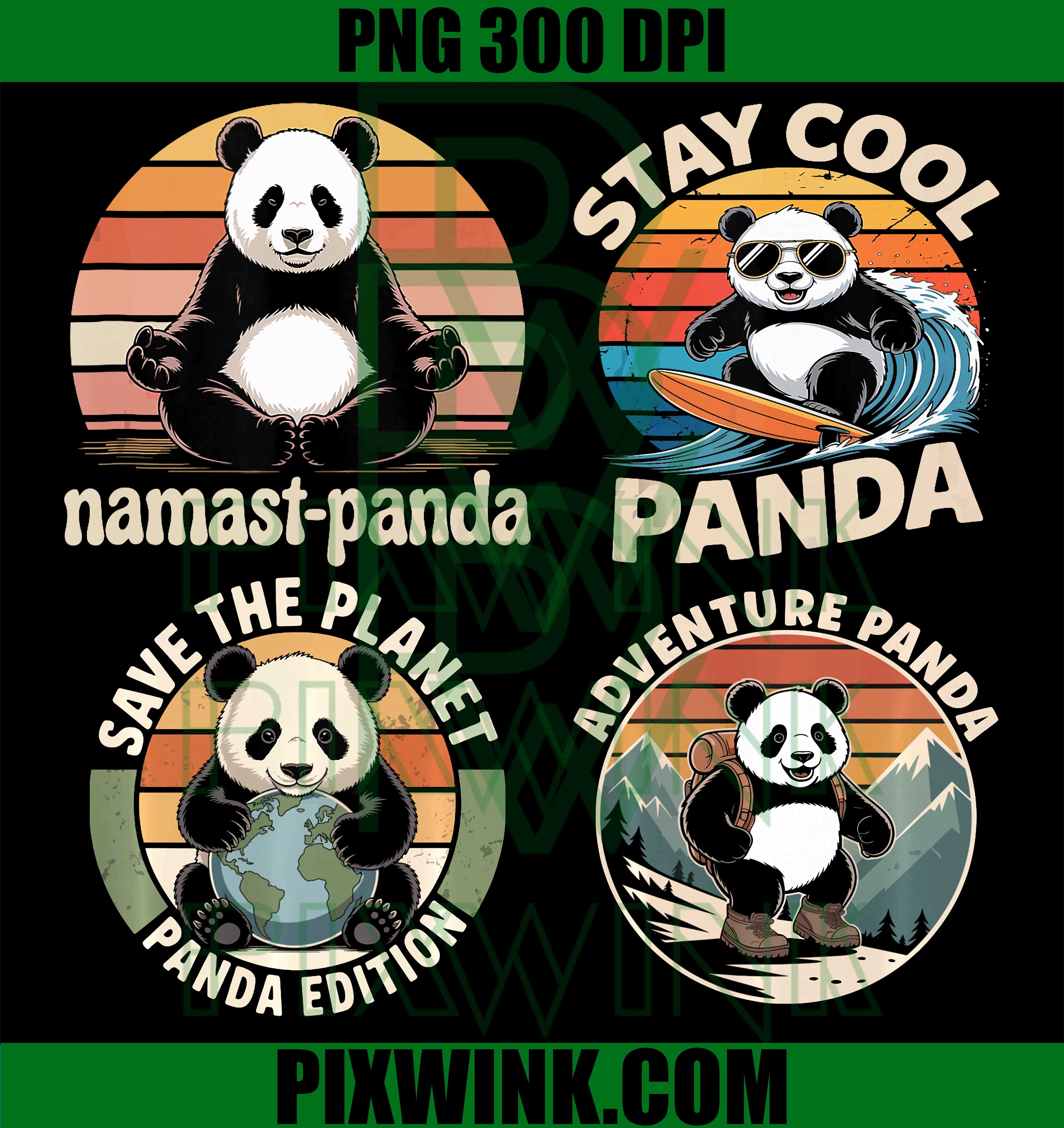 Cute Panda PNG Bundle, Funny Retro Animal Digital Graphics