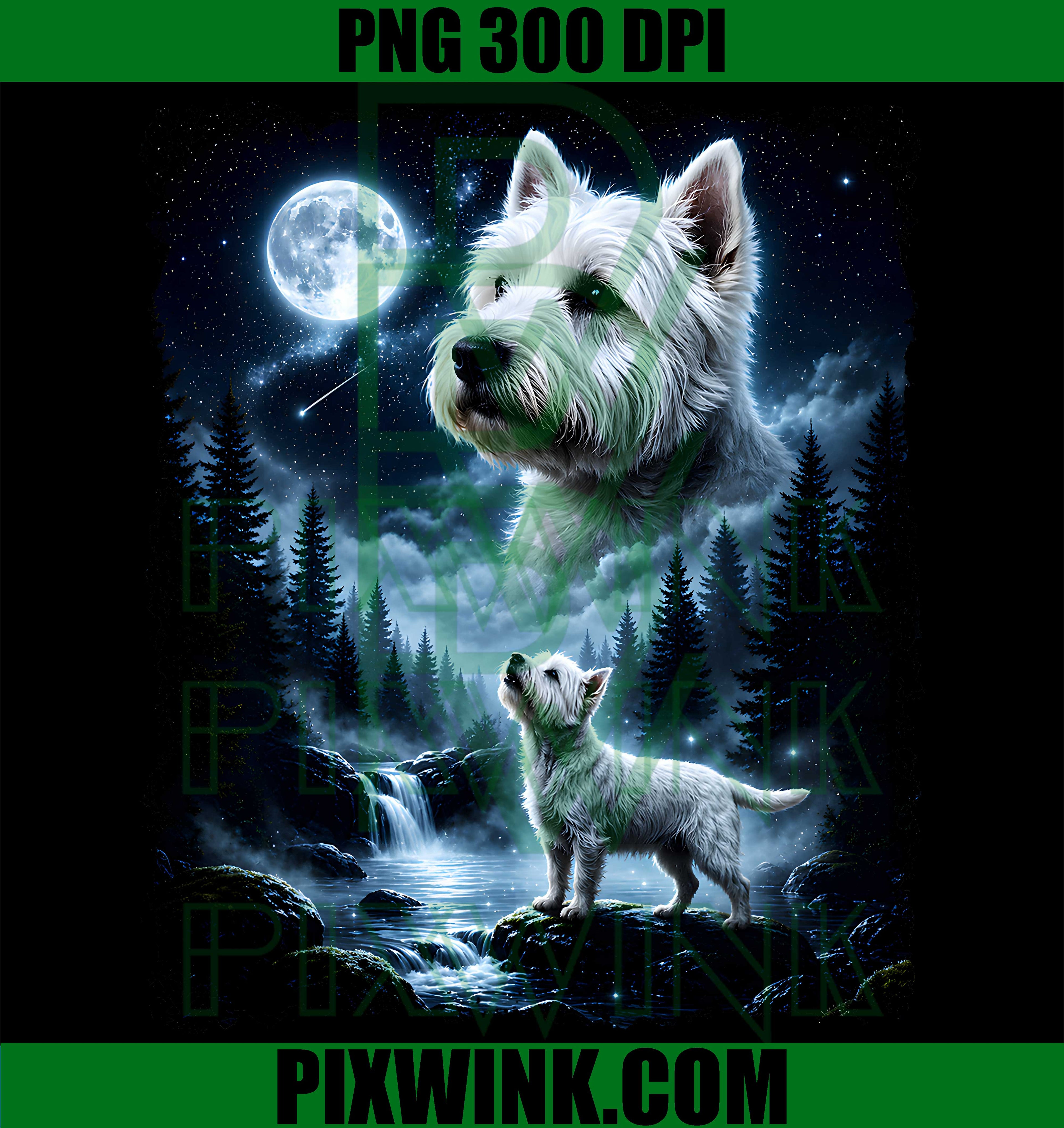 West Highland Terrier Moon Howl PNG, Halloween Dog Design Art PNG