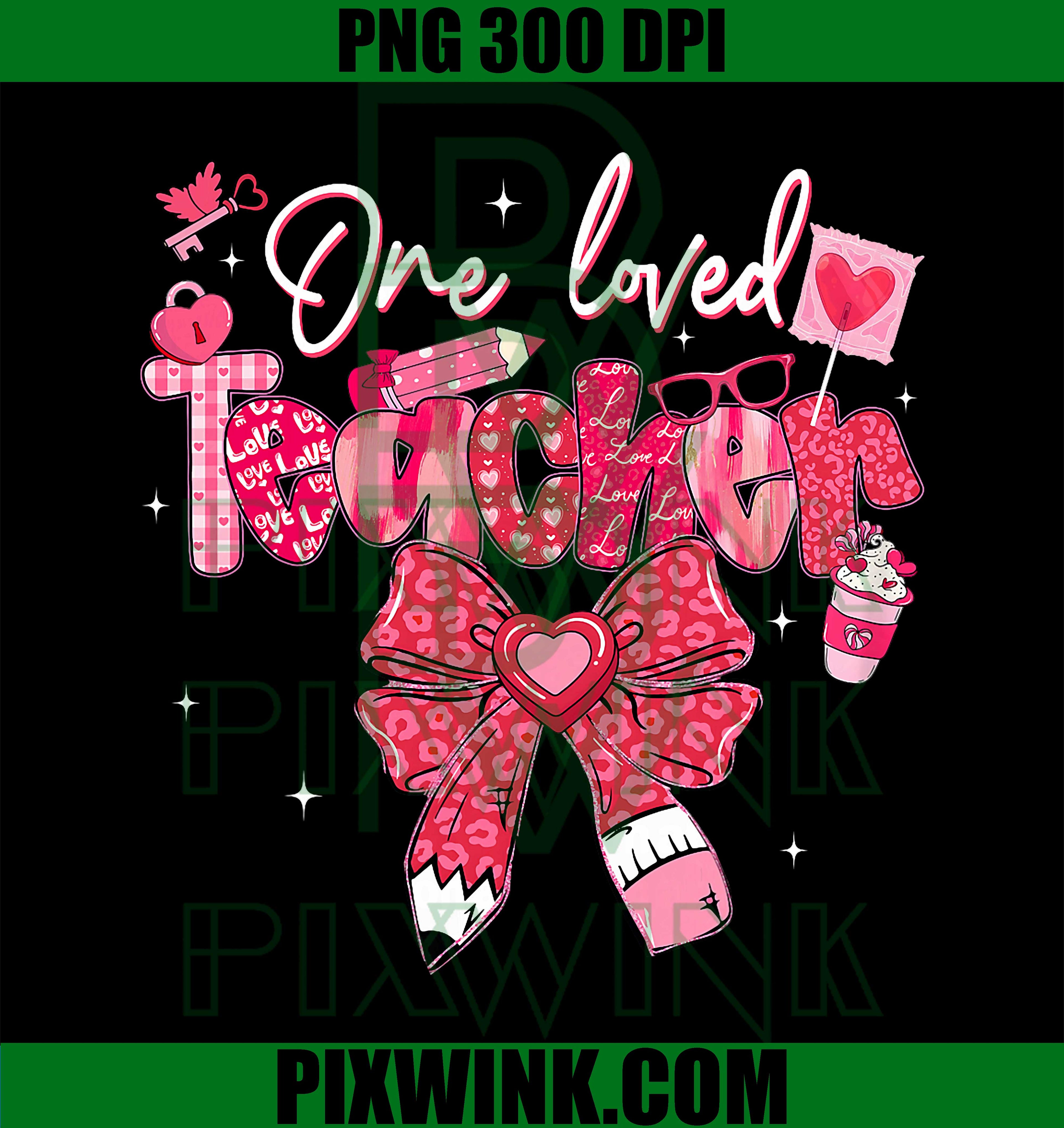 One Loved Teacher PNG, Coquette Bow Pencil Valentine PNG