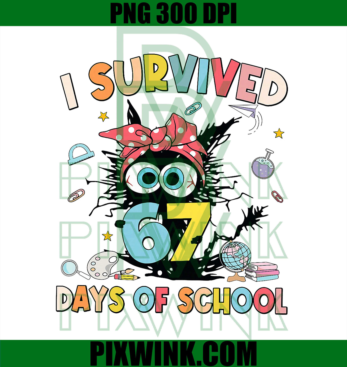 I Survived 67 Days of School Cat Meme Design PNG