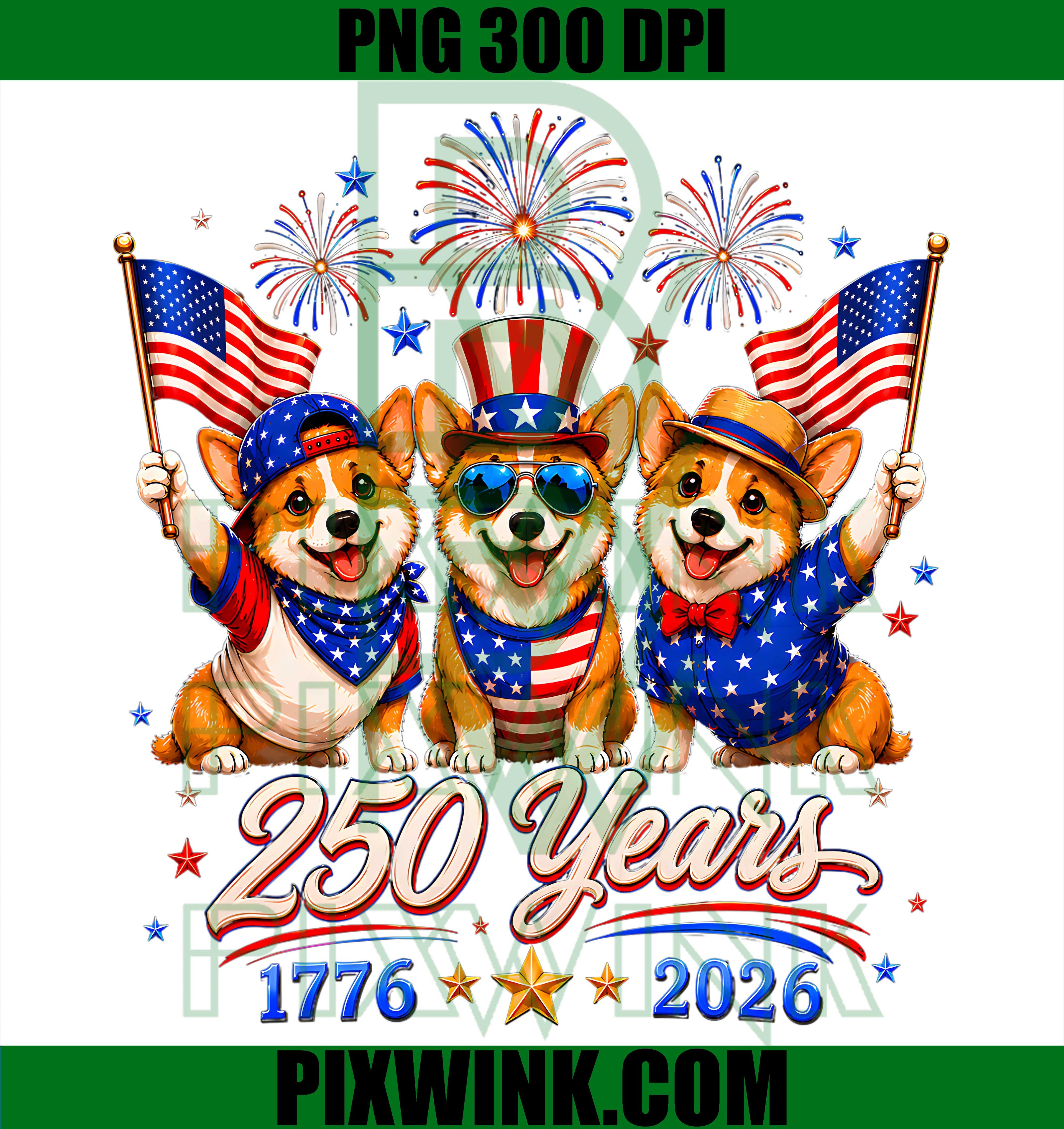 Corgi Patriotic Dog PNG, Funny Dog USA PNG, 250 Years America PNG