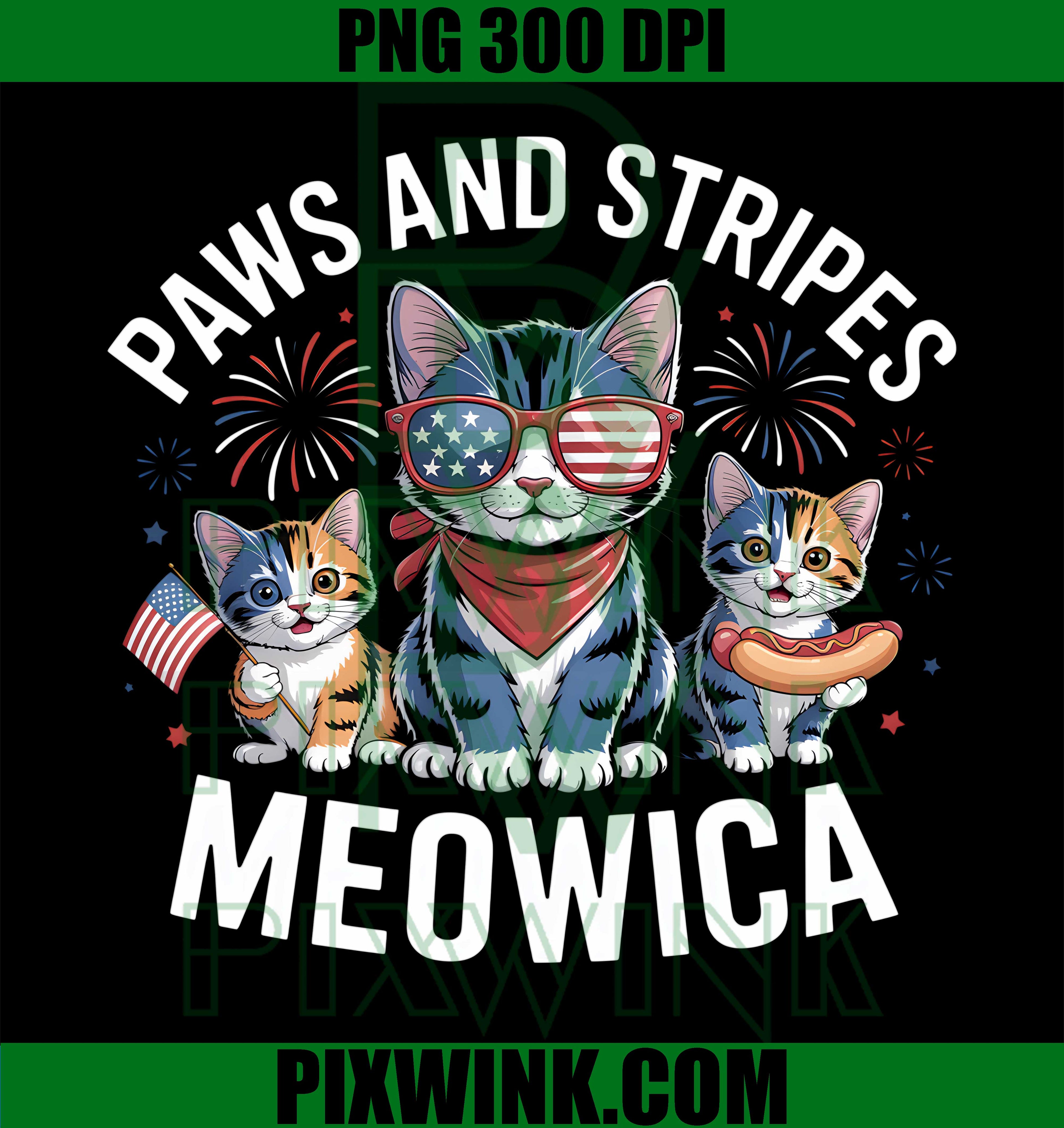 Paws and Stripes Meowica Cats PNG, 4th of July Patriotic Cat PNG