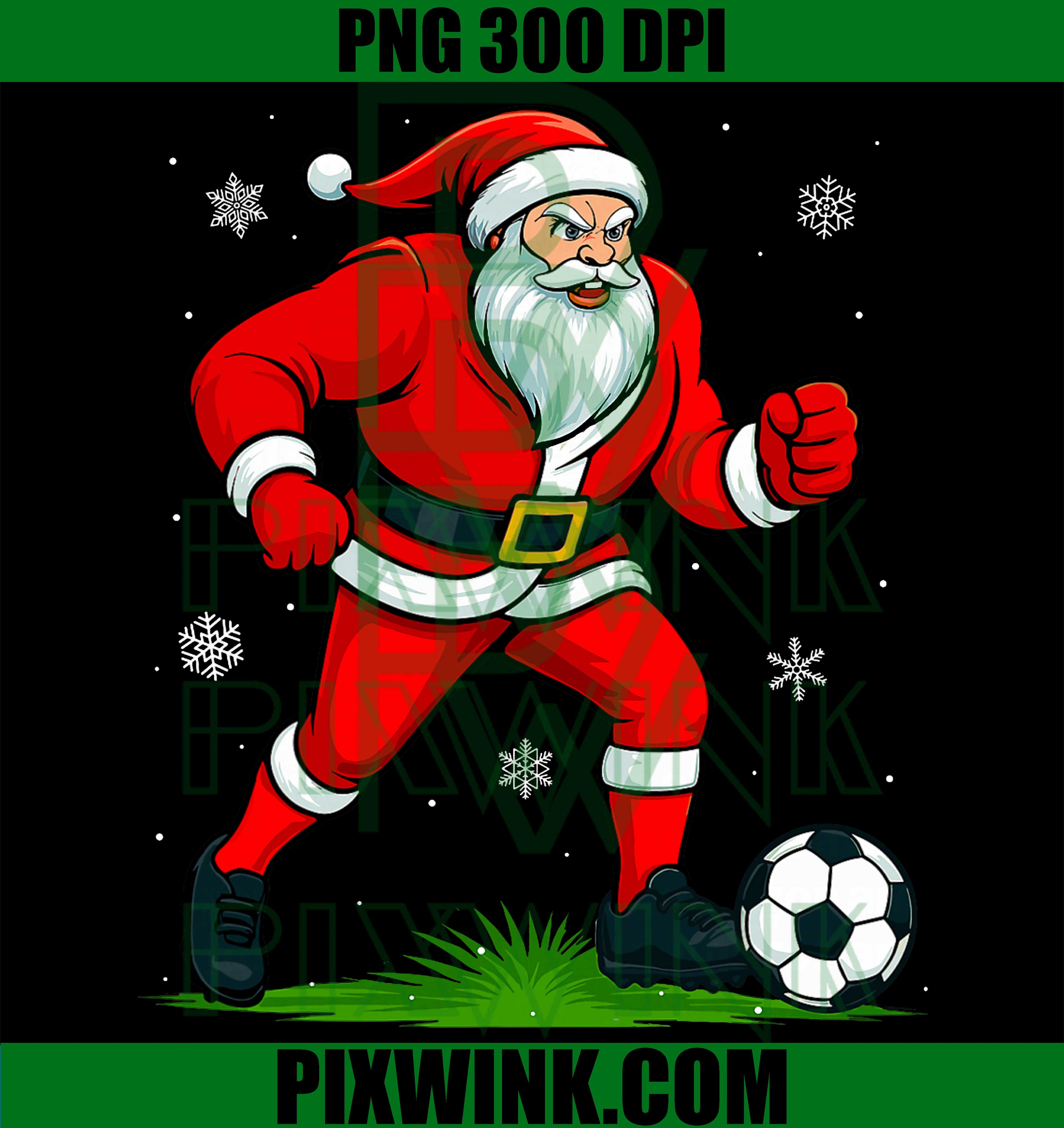 Santa Playing Soccer Xmas PNG, Funny Christmas Soccer Santa PNG