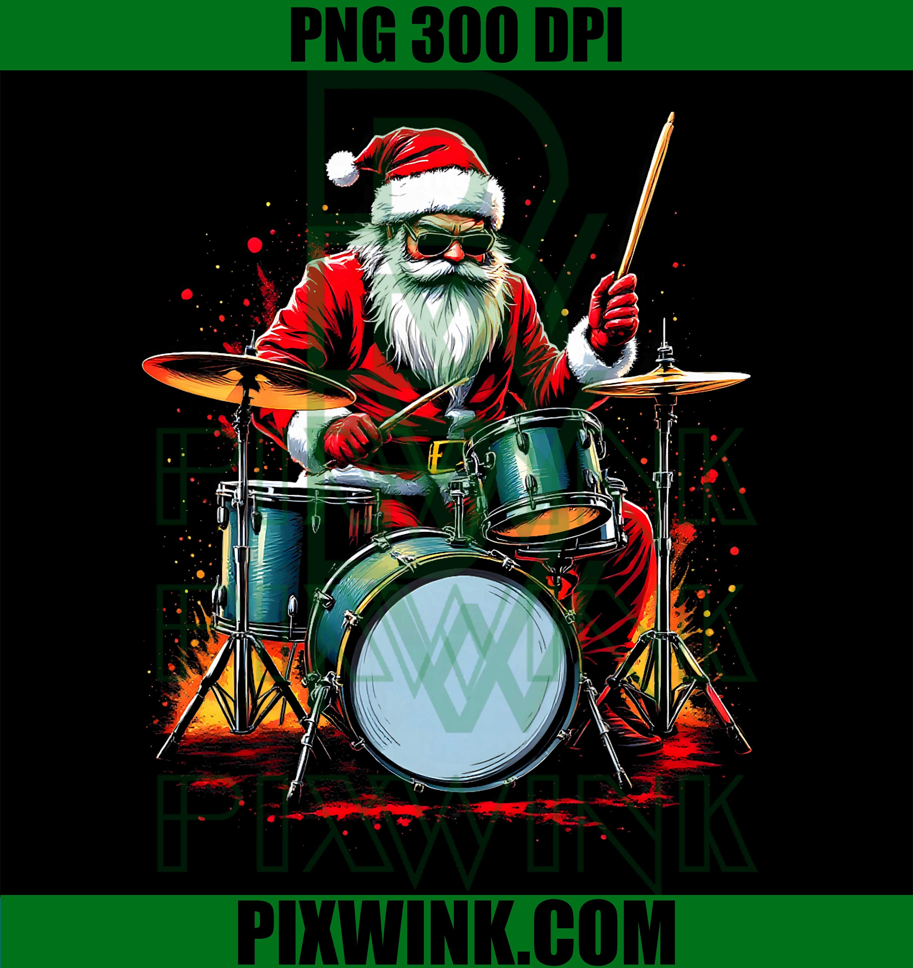 Drummer Santa Playing Drums, Funny Christmas Music Lover PNG