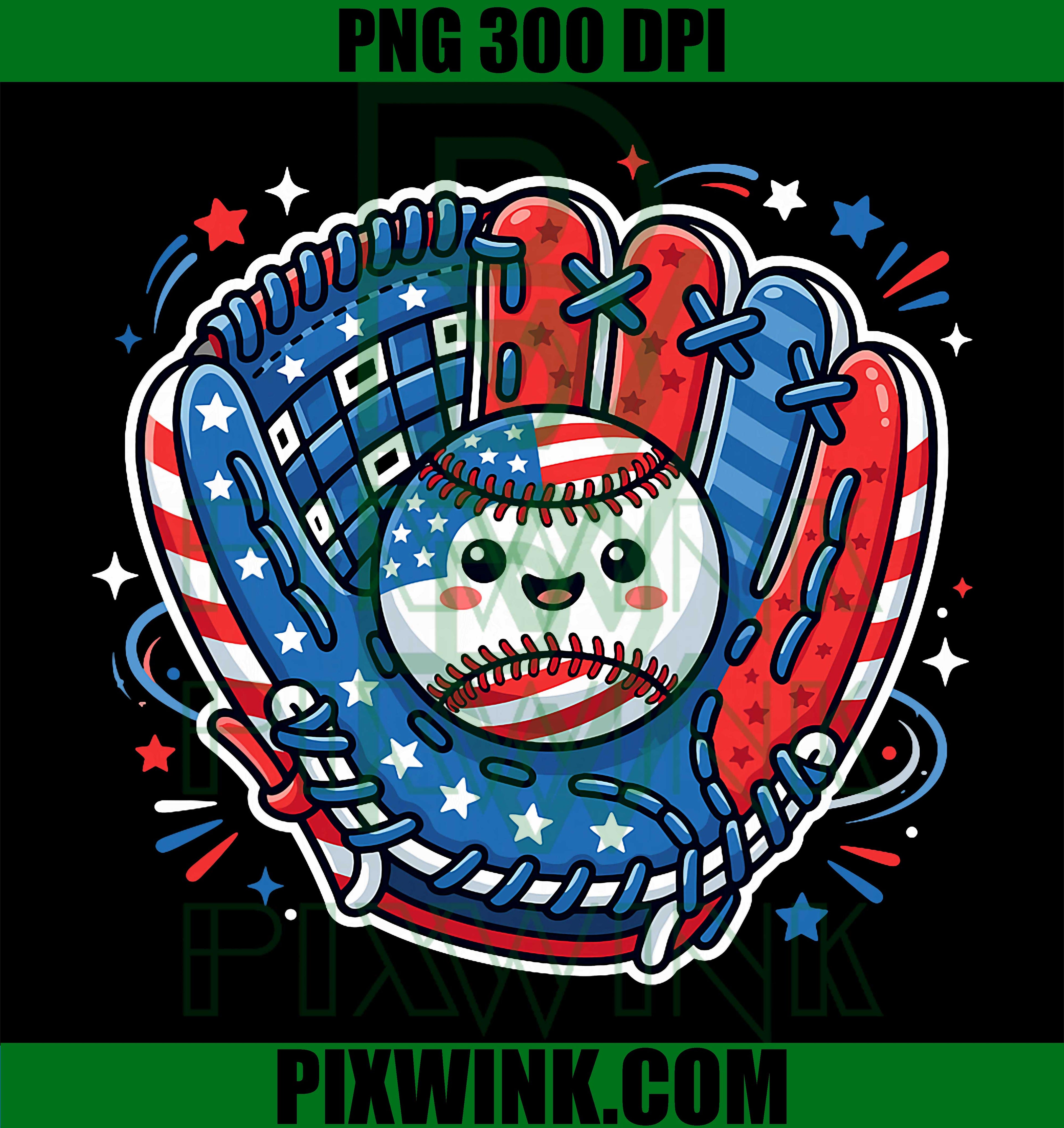 Patriotic Baseball Glove Drip PNG, American Flag Baseball PNG