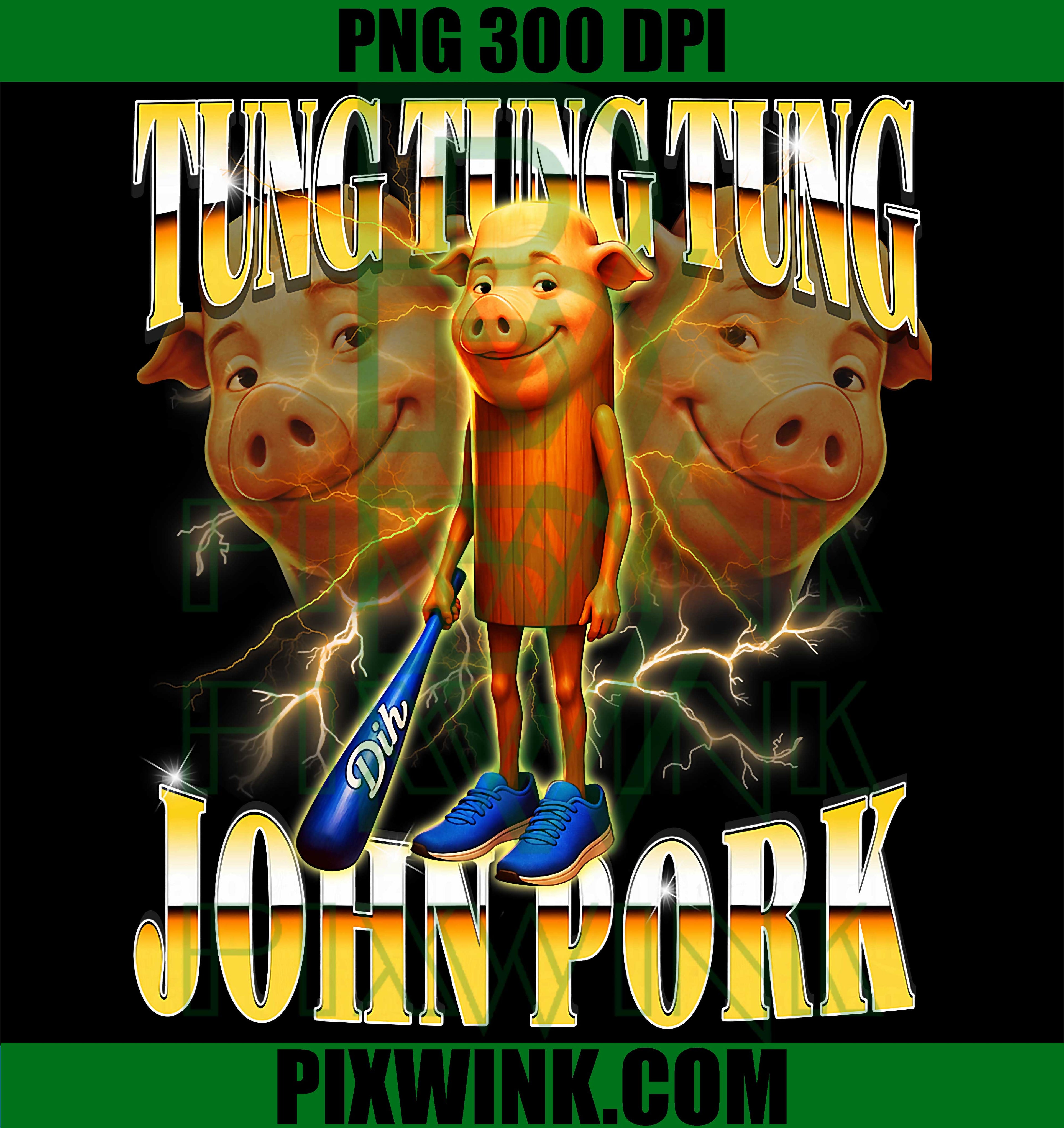 Tung John Pork Calling PNG, Y2K Bootleg Meme PNG