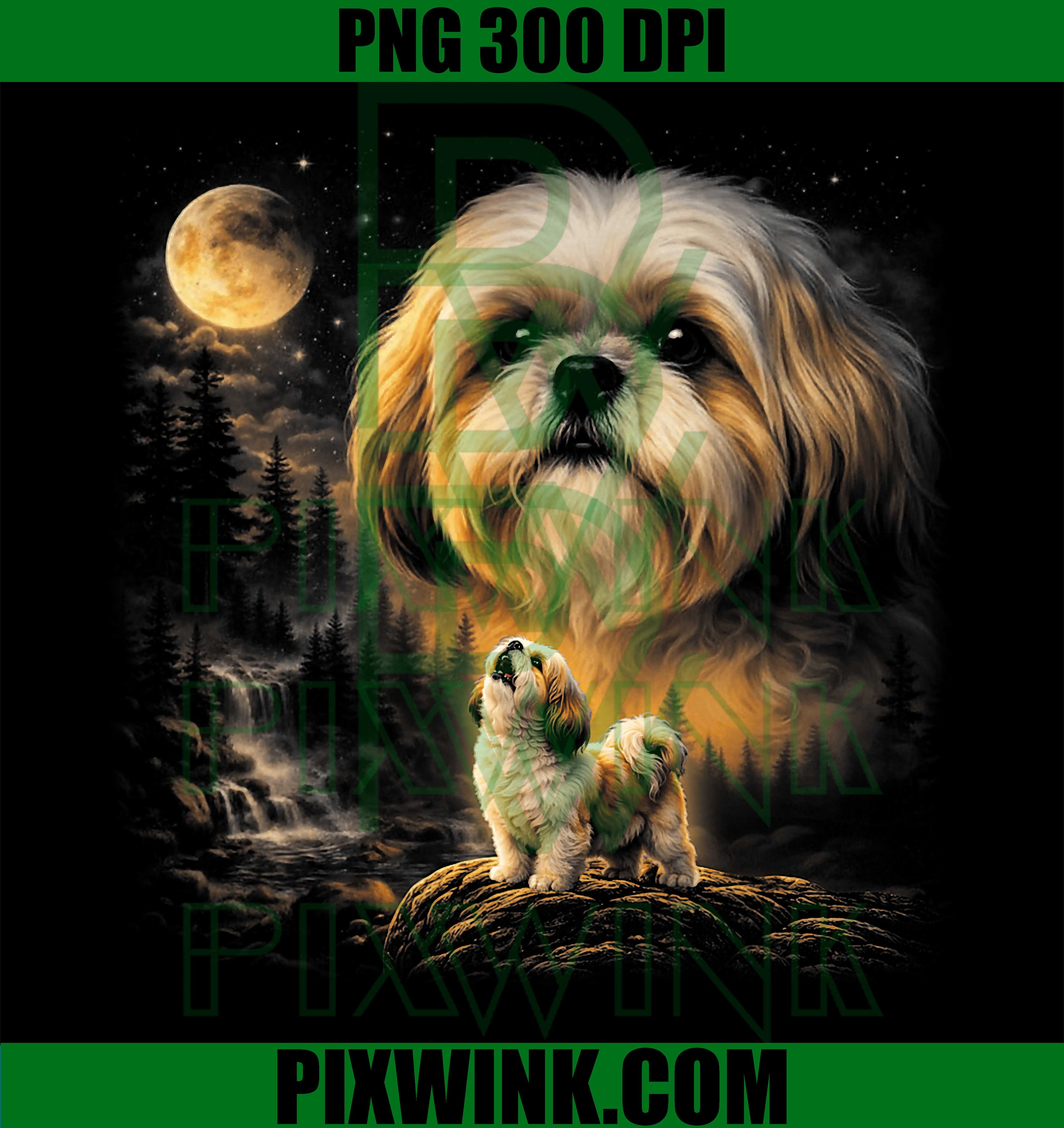 Shih Tzu Howling To The Moon PNG, Vintage 90s Funny Dog Graphic PNG