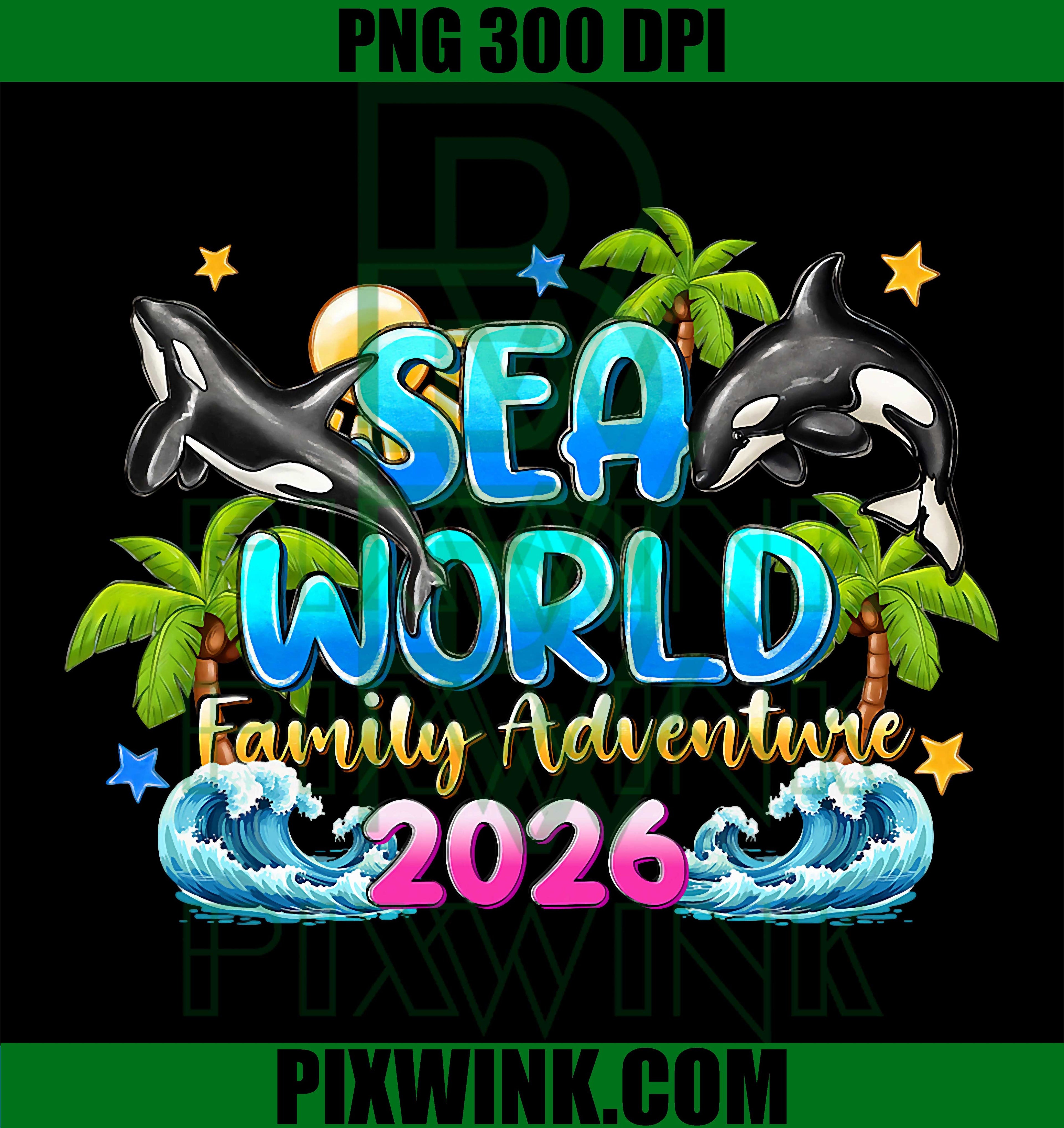 Sea World Family Adventure 2026 PNG, Matching Vacation Group Retro Design