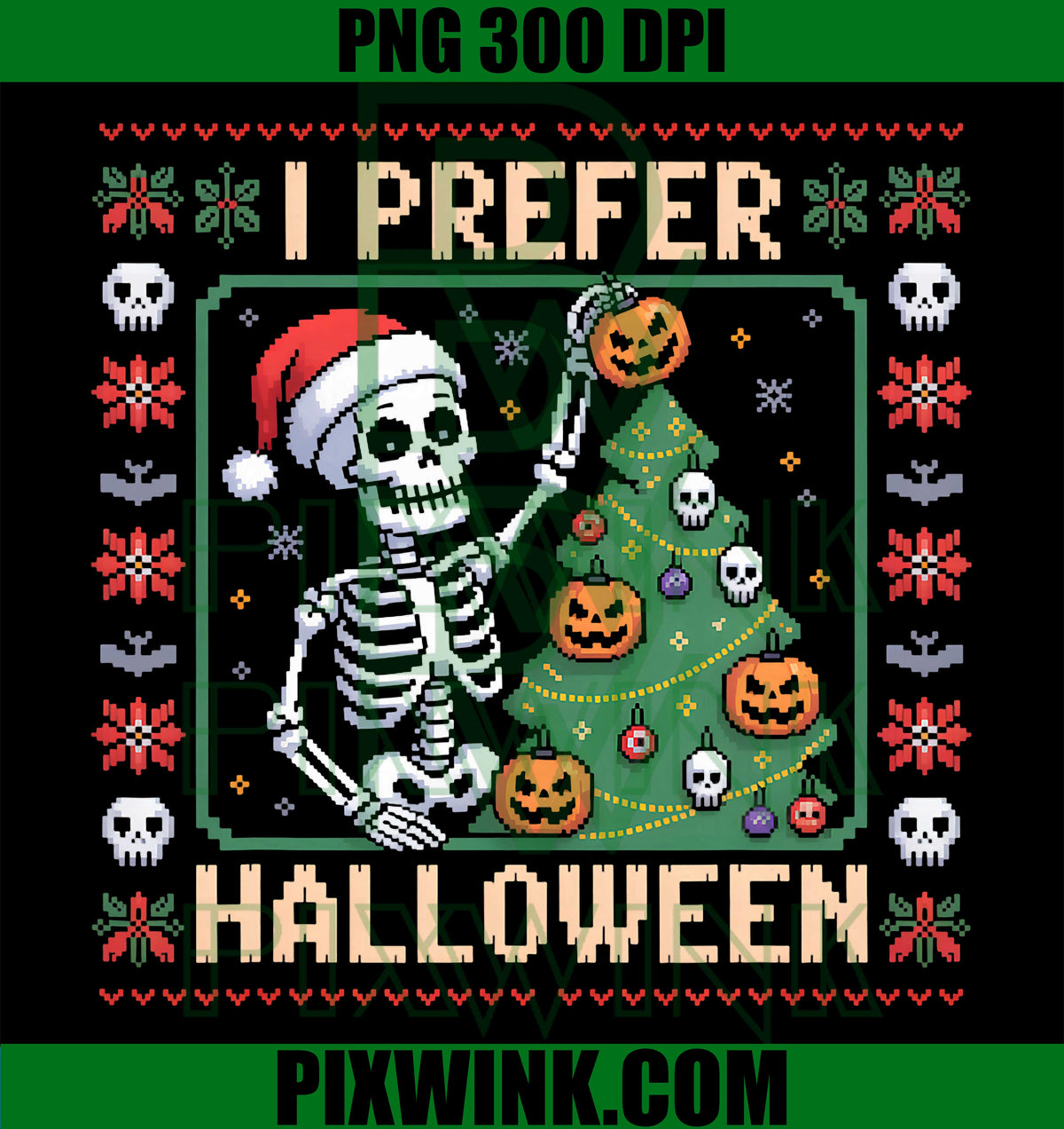 I Prefer Halloween Tree Skeleton Christmas PNG