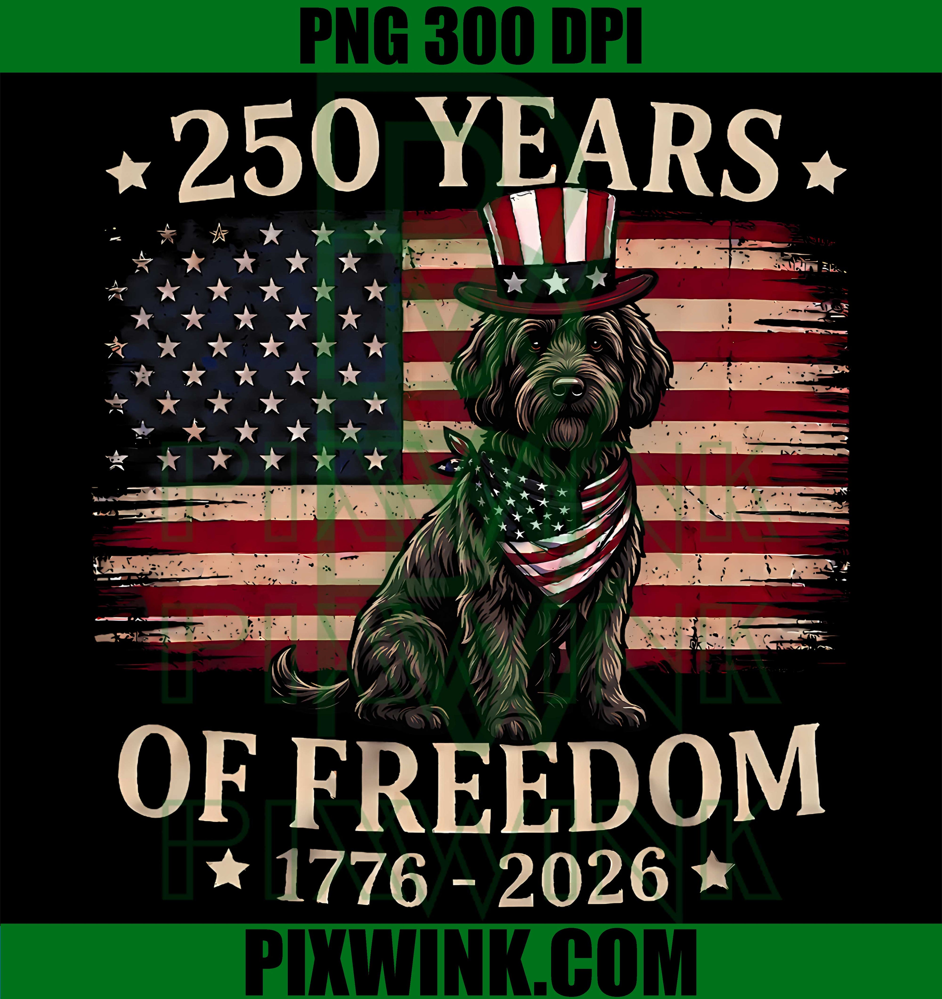 Portuguese Water Dog 250 Years Freedom USA Flag PNG, 4th of July Patriotic Dog PNG