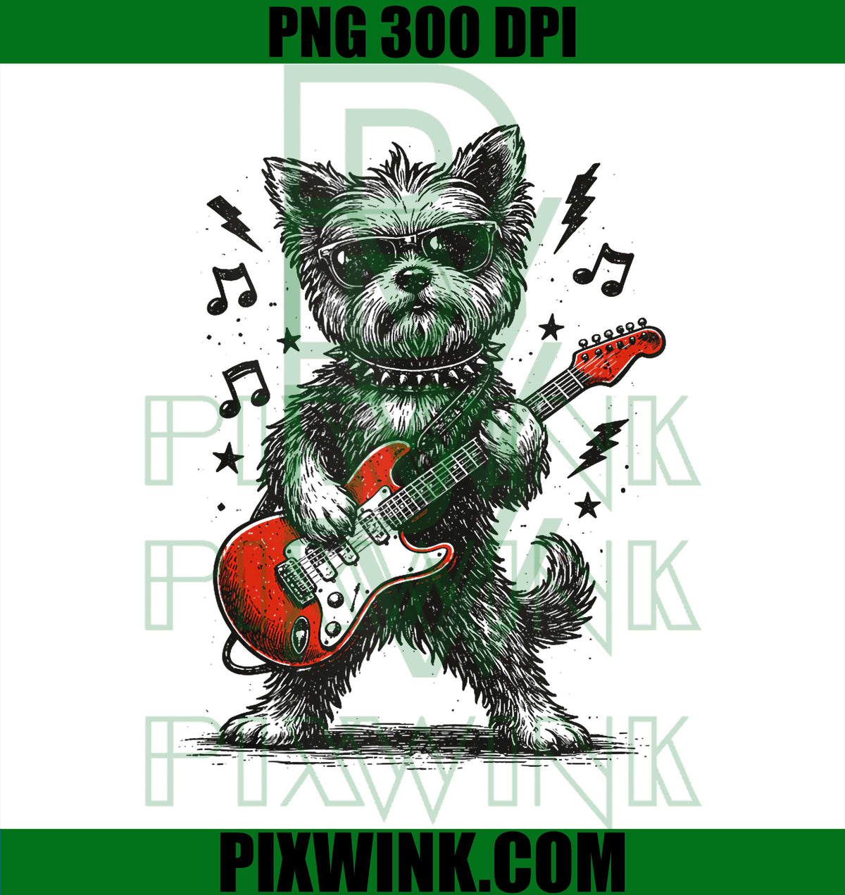 Funny Yorkie Dog Playing Guitar, Rock Music Pets Lovers PNG Design Art File