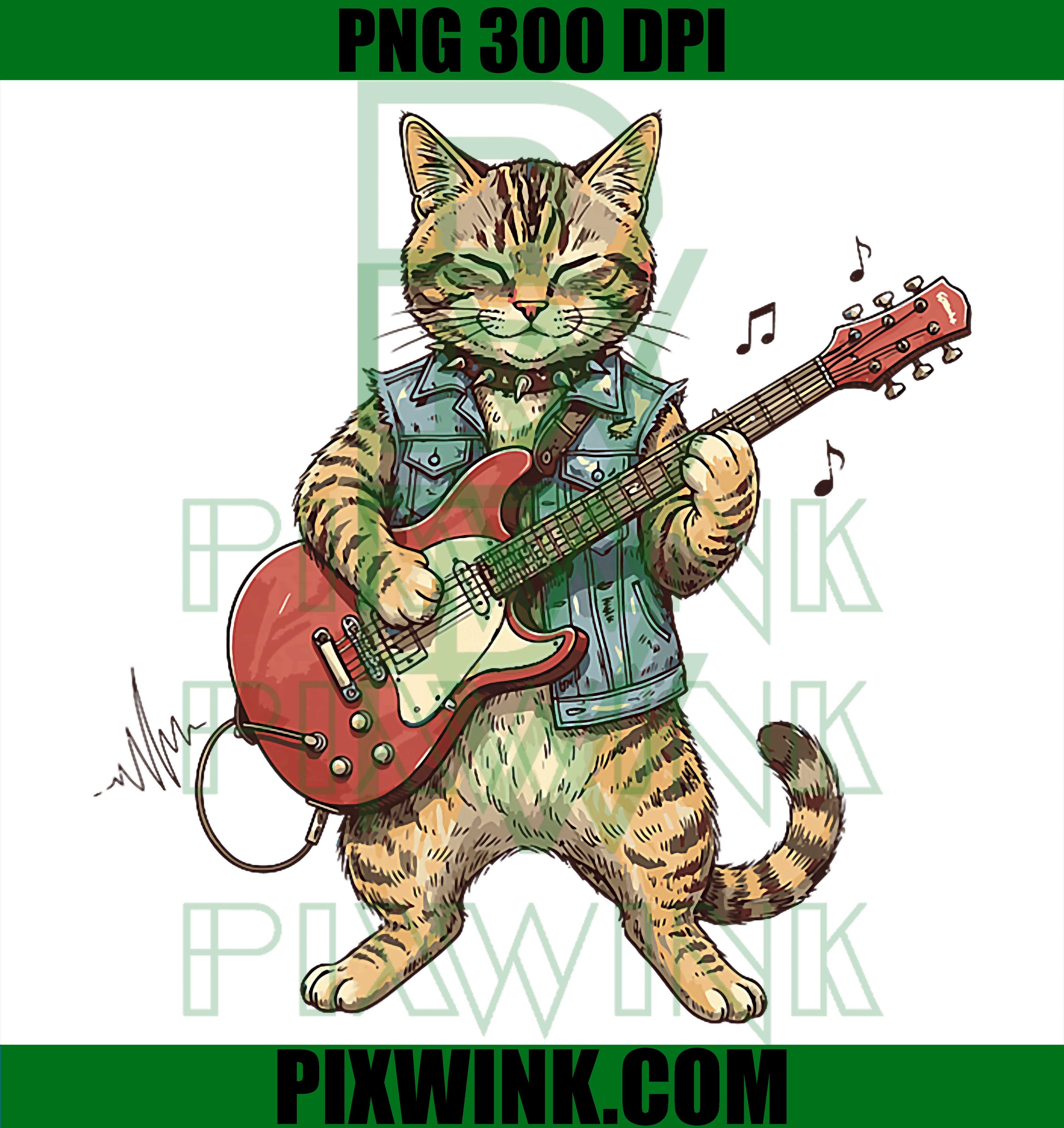 Bass Guitar Cat PNG, Jazz Rock Cat PNG, Music Kitty Design PNG