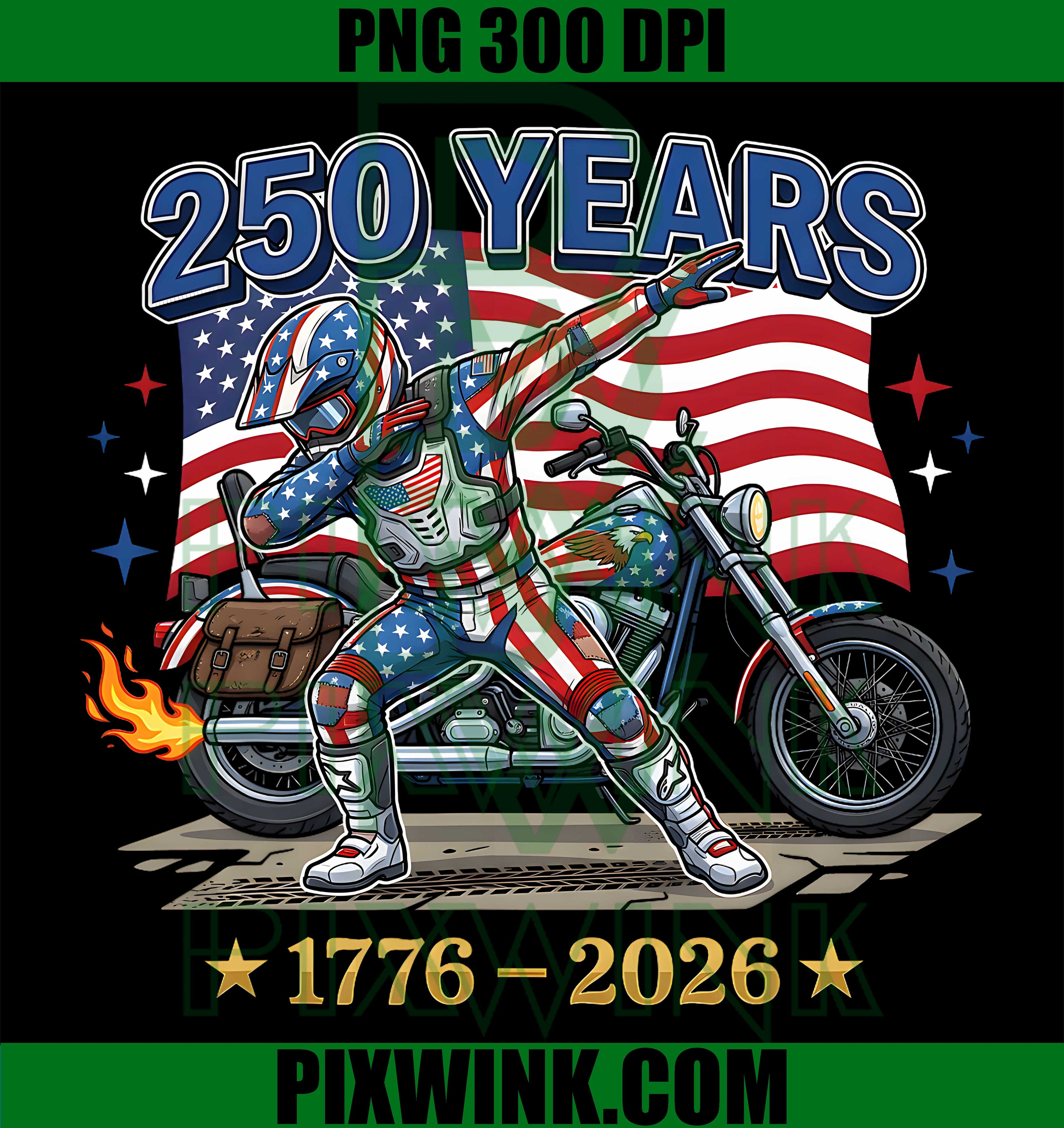 Dabbing Dirt Bike PNG, 250th America Rider PNG, 4th July USA PNG