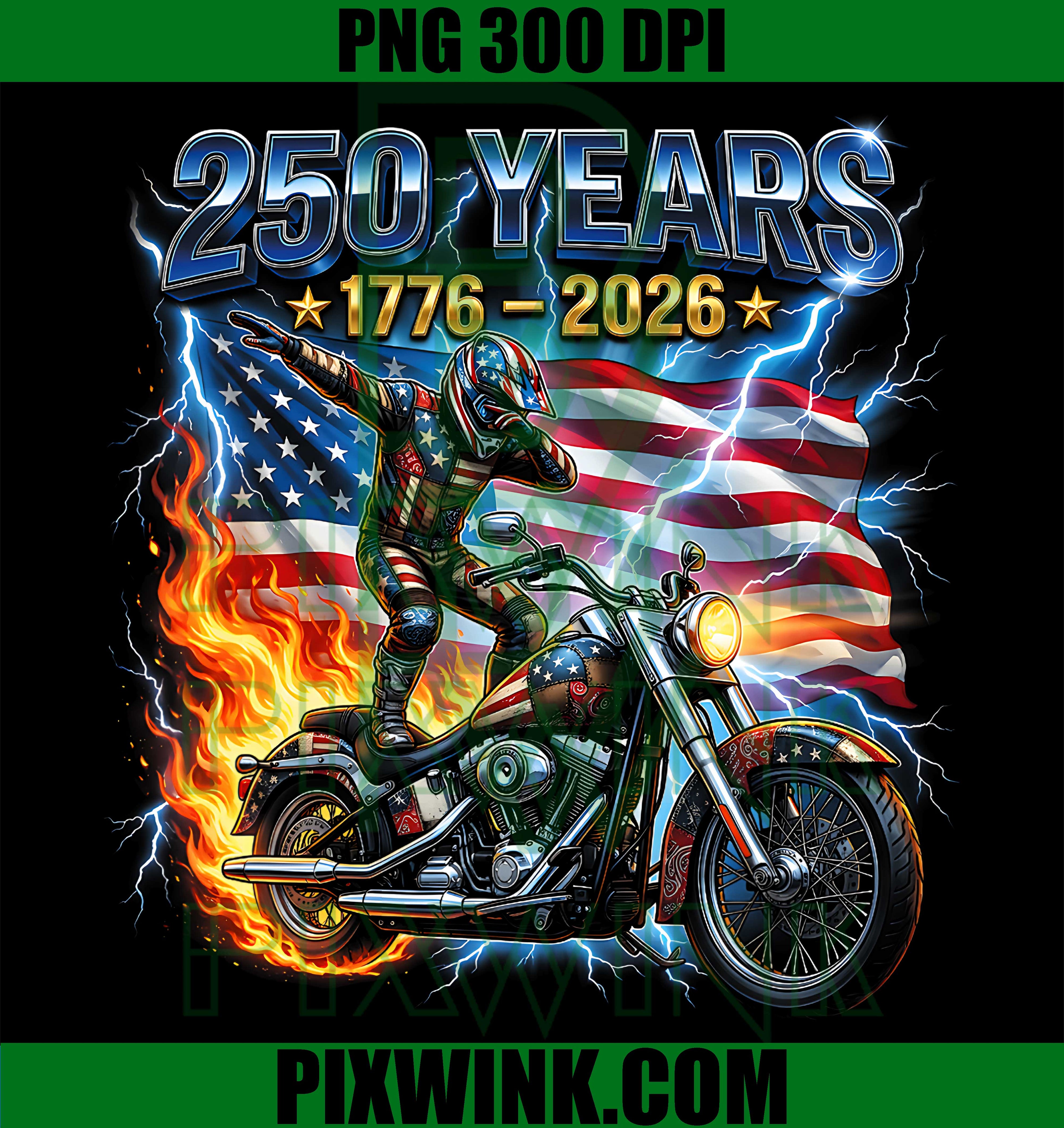 Dabbing Motorcycle PNG, Biker USA 250 PNG, American Anniversary PNG