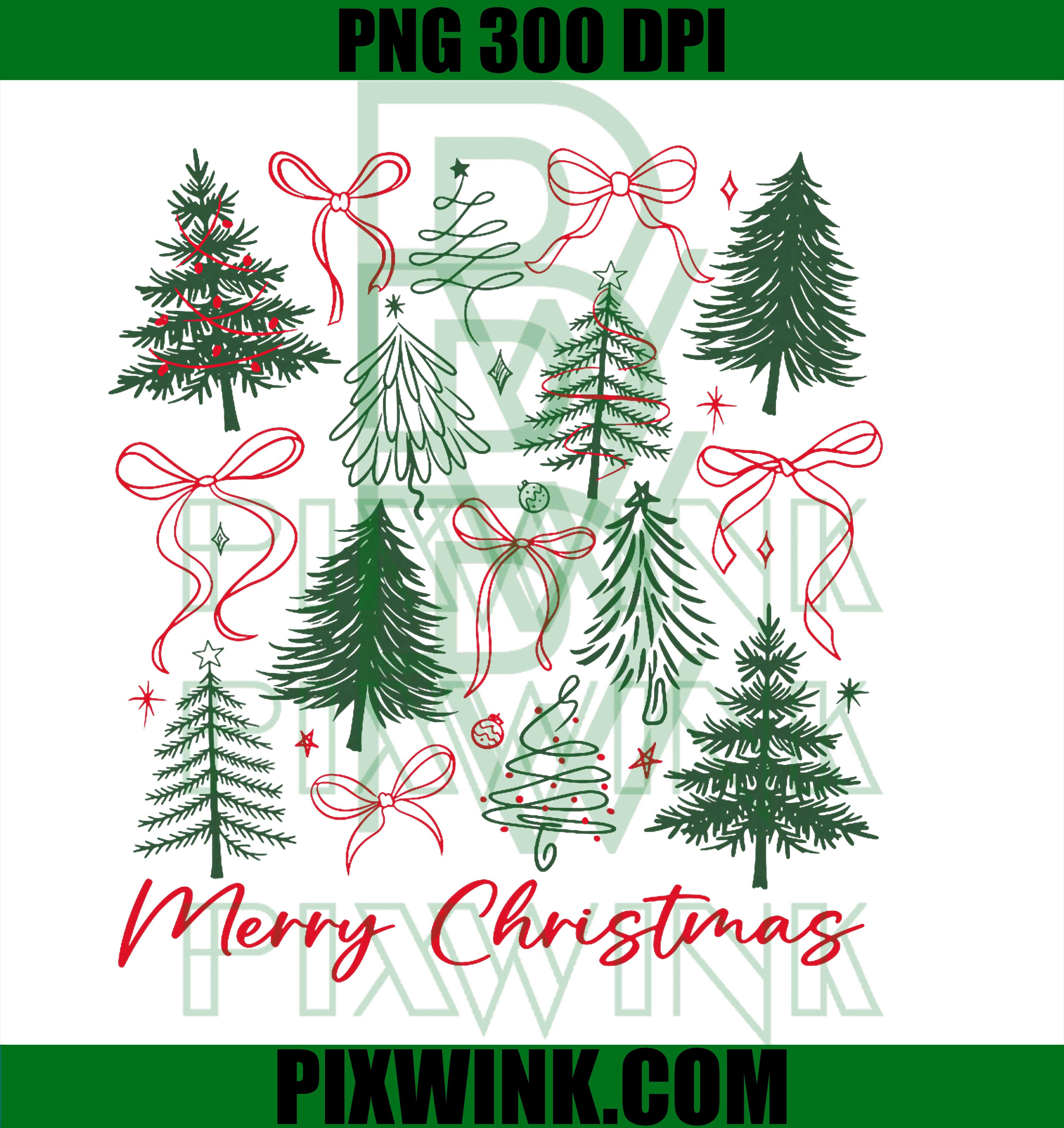 Preppy Merry Christmas Coquette Bow Pink Christmas Tree PNG