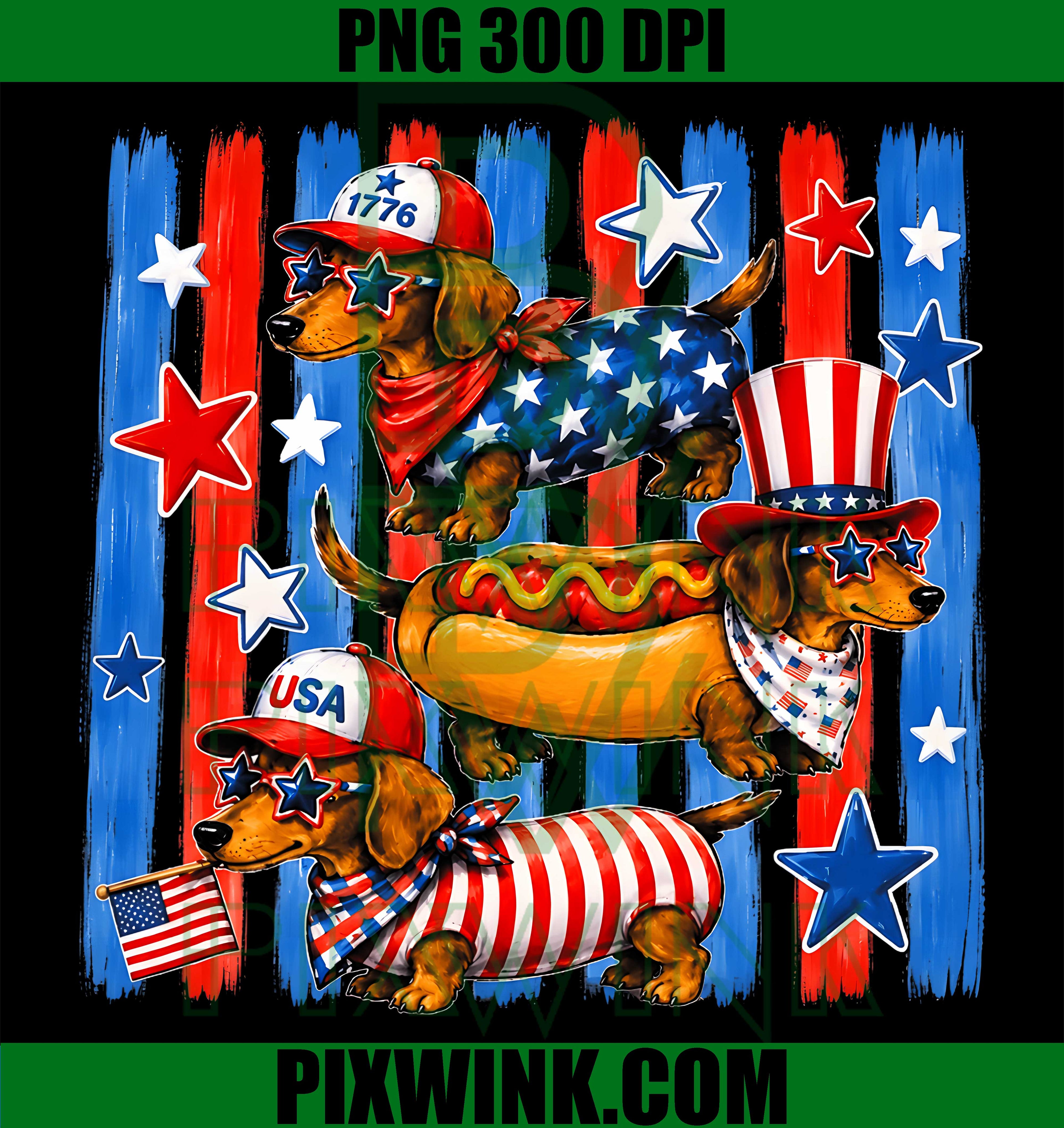 Dachshund Weiner Dog PNG, American Flag Patriotic PNG, Patriotic Day USA PNG