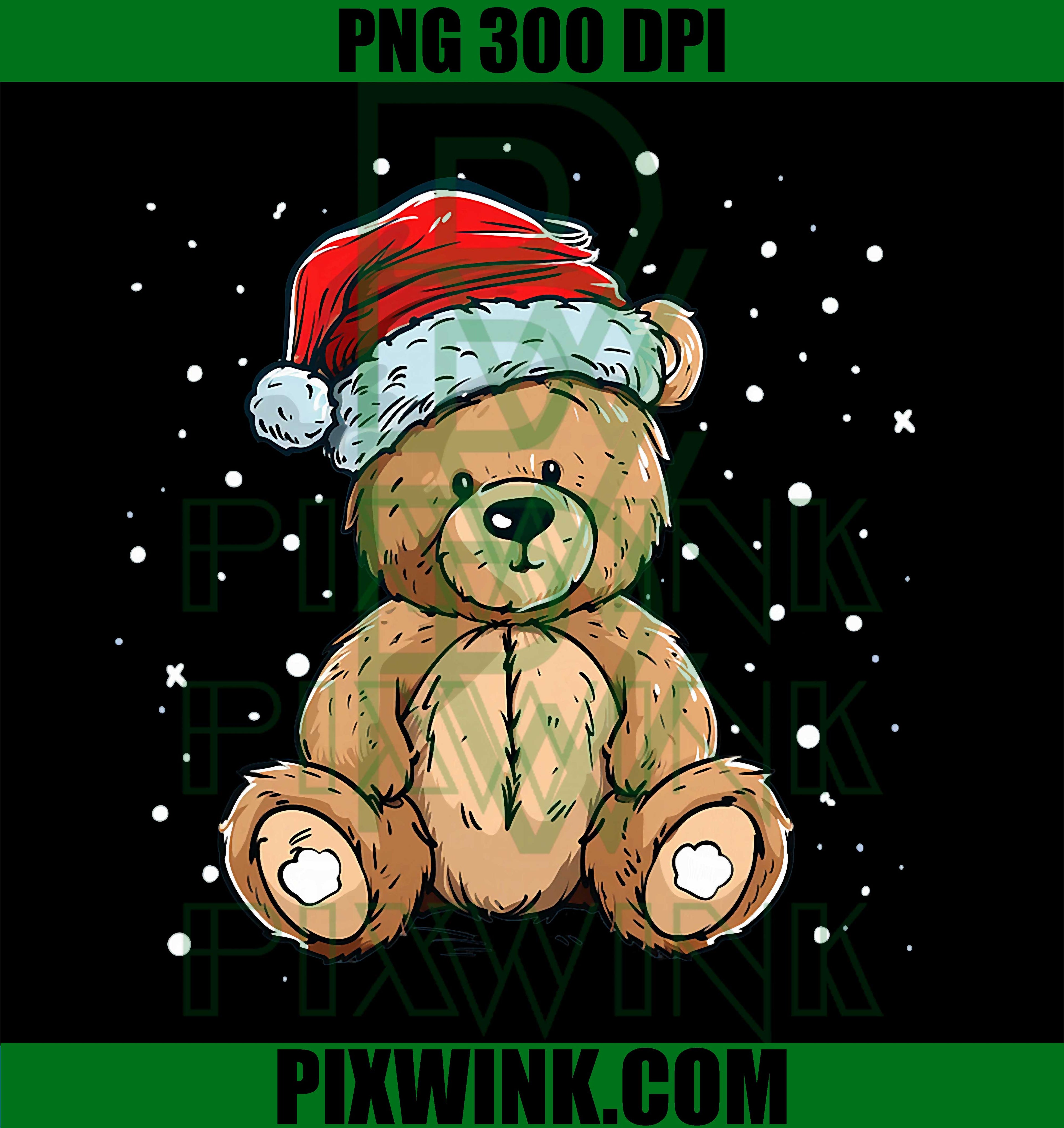 Pretty cool Teddy with Santa Claus Hat for Bears and Xmas PNG