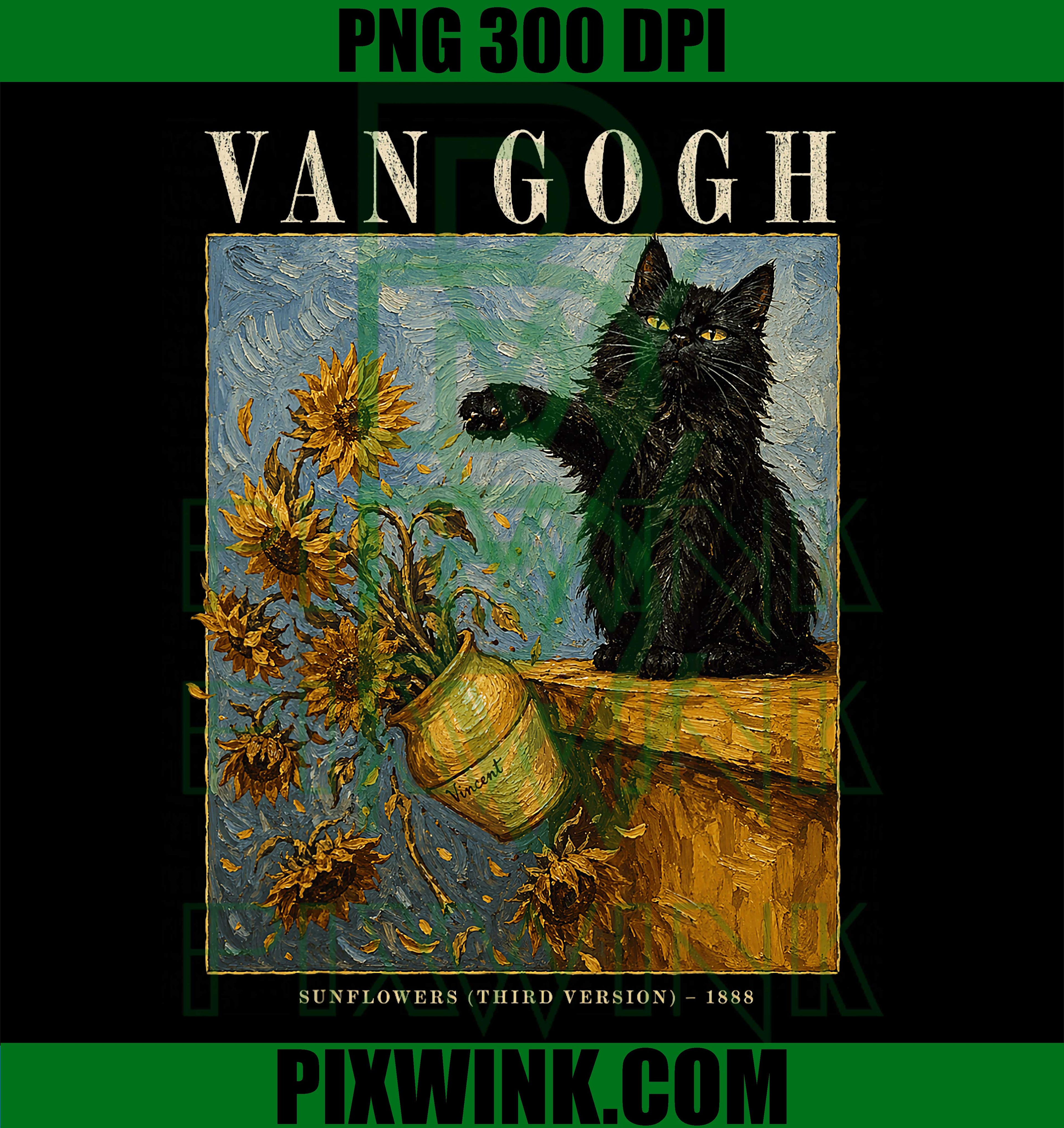 Van Gogh Cat PNG, Sunflowers Art Parody PNG Vintage Funny Design