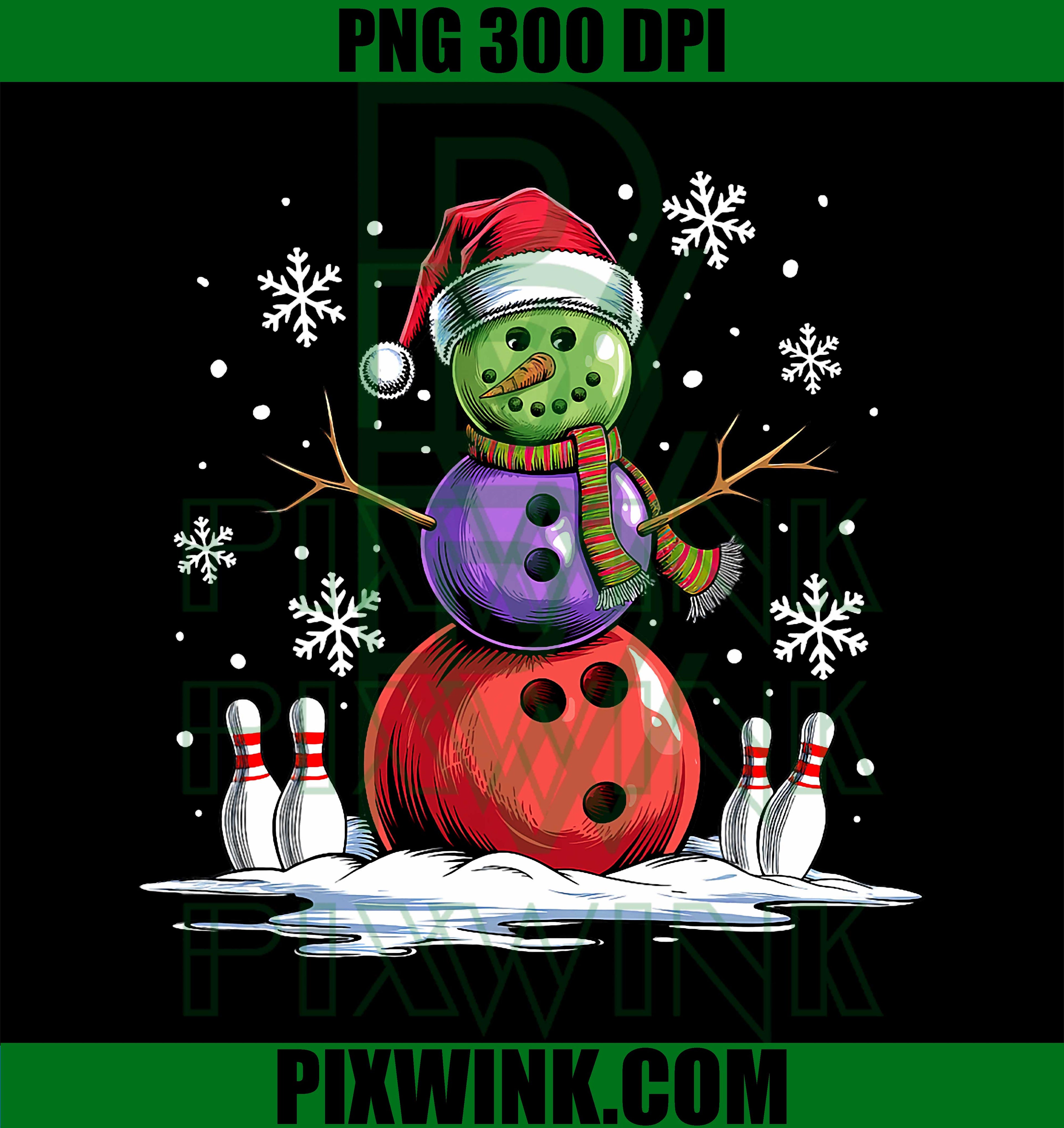 Bowling Snowman Bowling Player Santa Hat Christmas Funny PNG