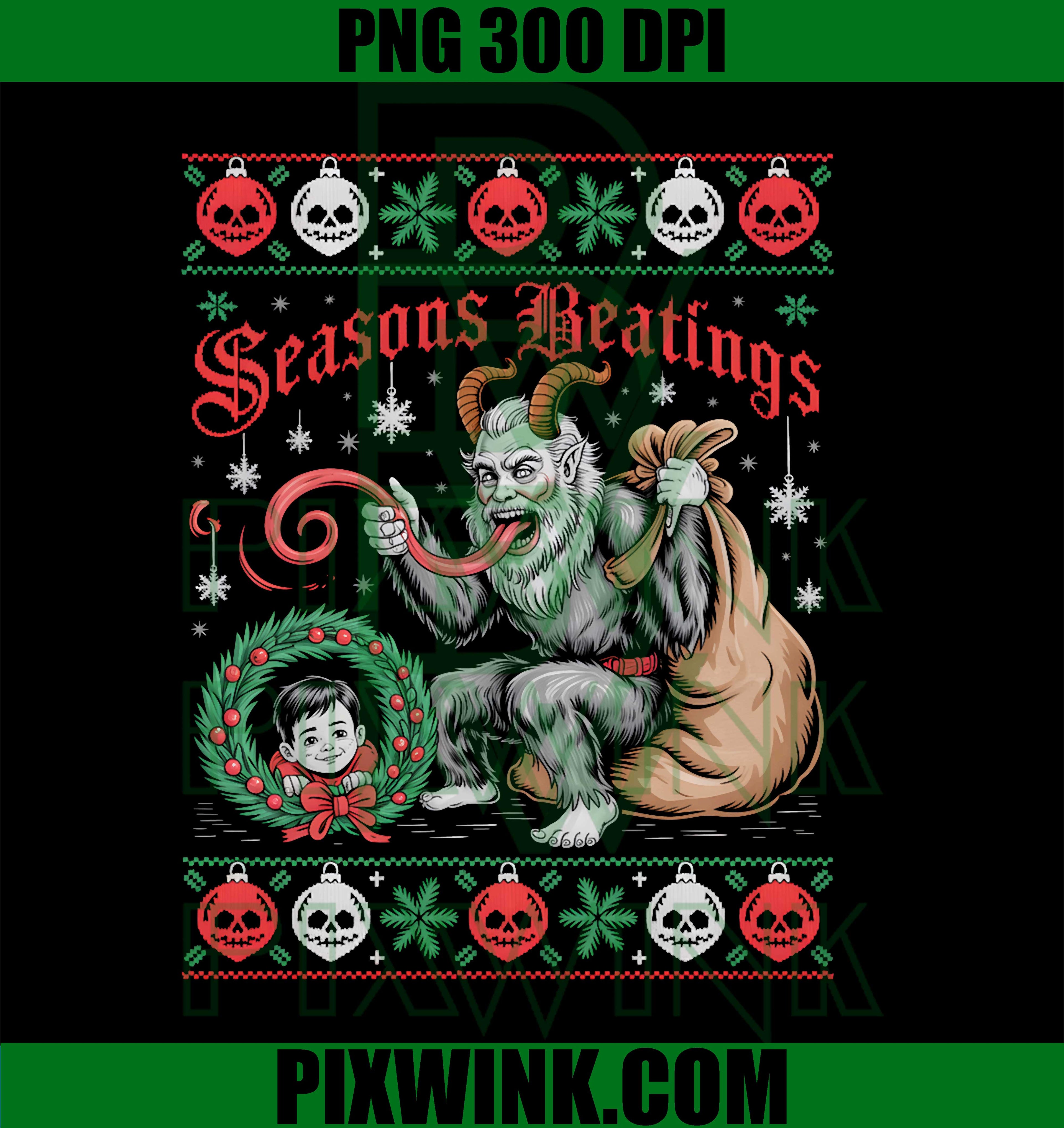 Seasons Beatings Krampus Christmas PNG, Creepy Christmas PNG