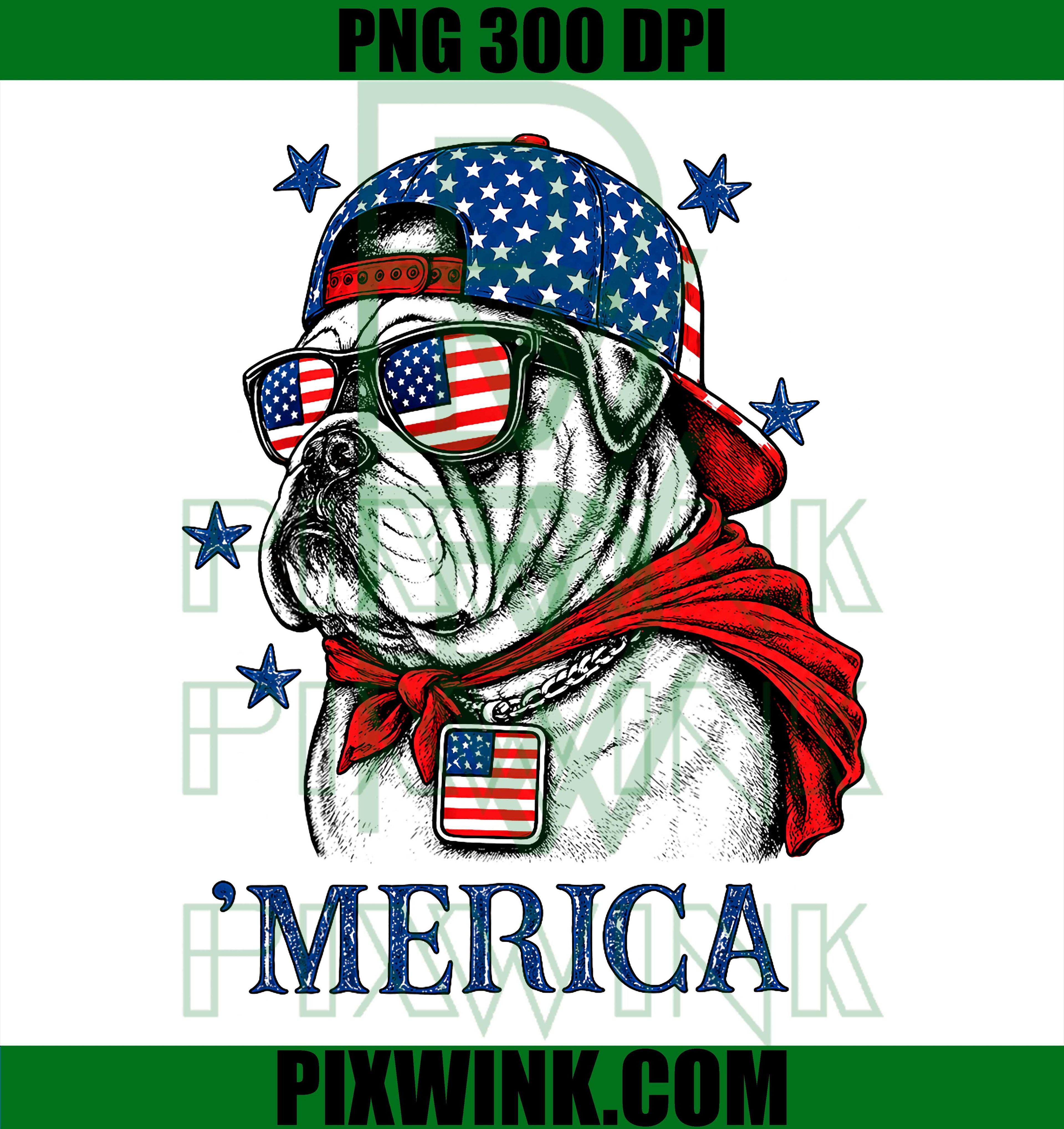 Patriotic Bulldog Merica American Flag PNG, 4th Of July Dog Lover PNG