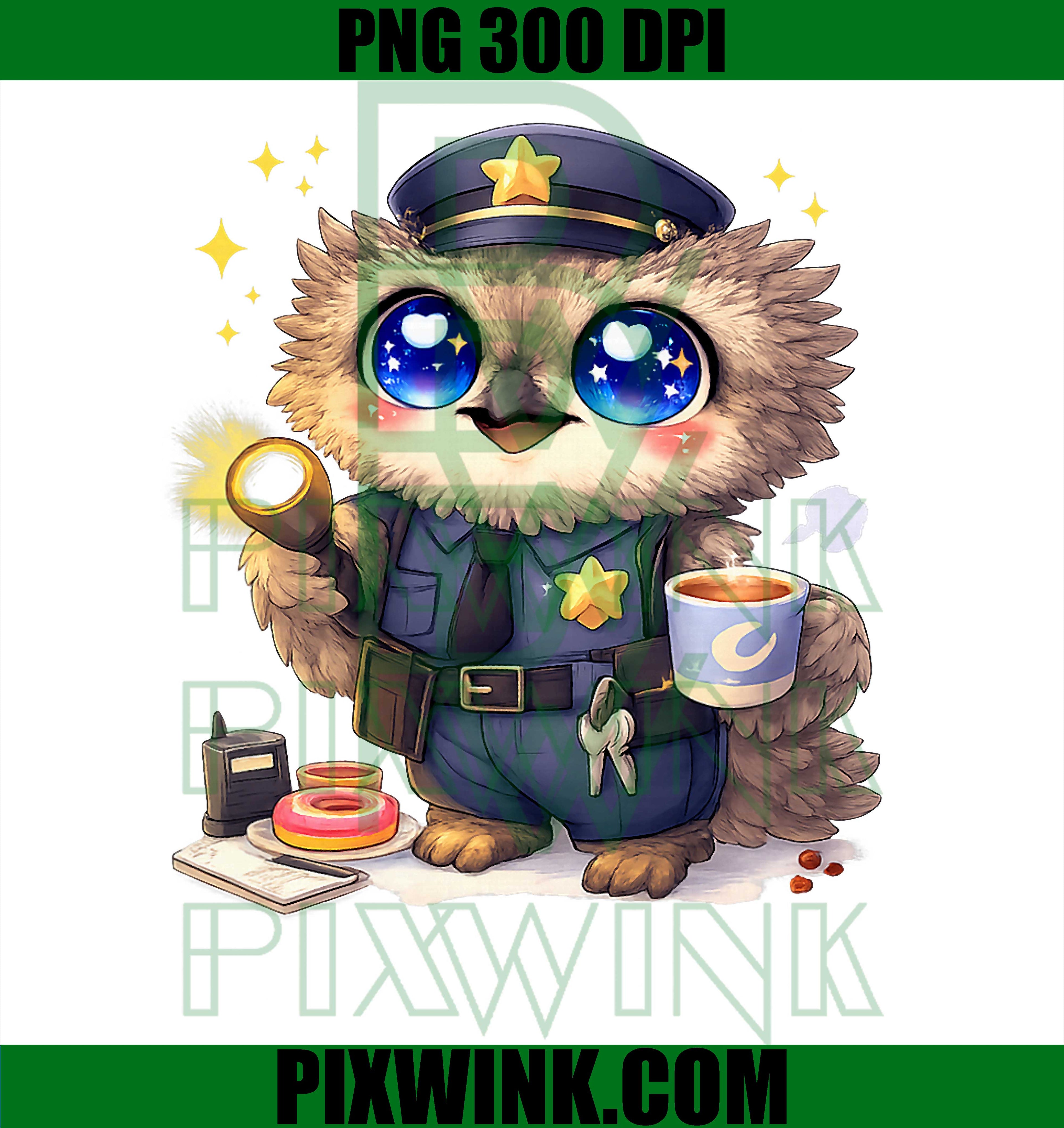 Cute Tawny Frogmouth Police Officer PNG, Kawaii Bird PNG