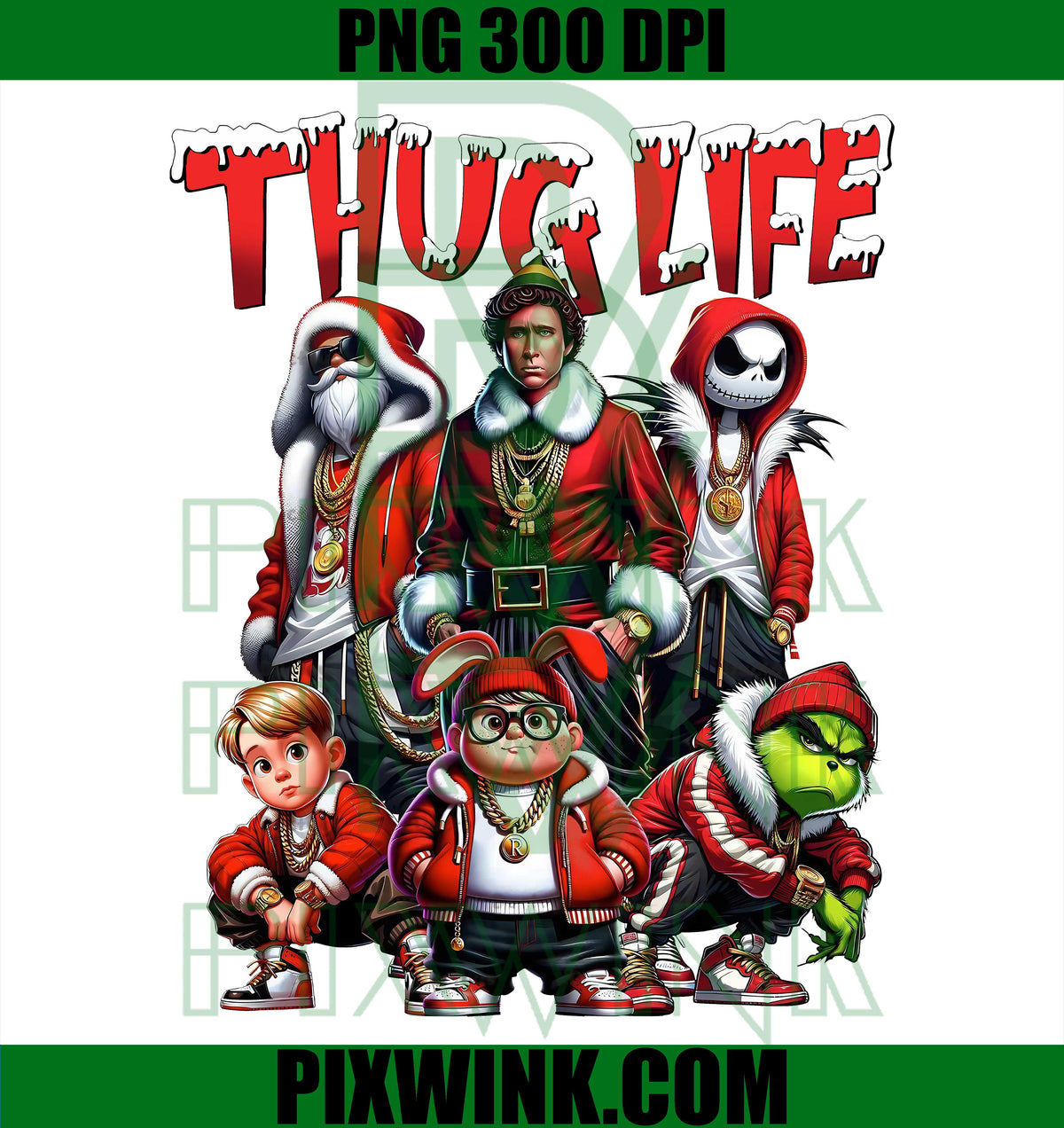 Thug Life Christmas PNG, Gangsta Santa Grinch PNG, Christmas Characters PNG