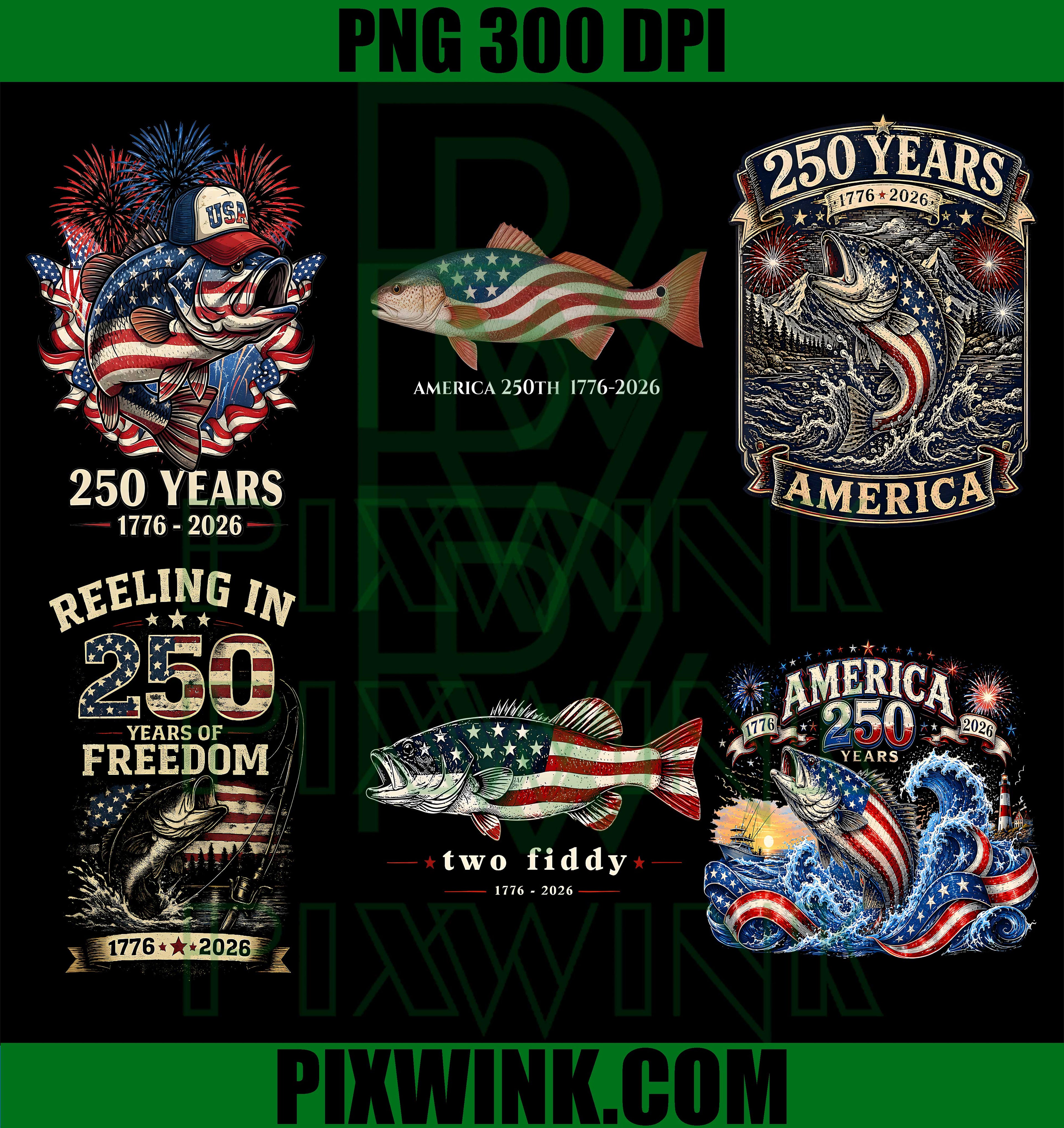 America 250th Bass Fishing Bundle PNG, Patriotic Reeling In Freedom PNG
