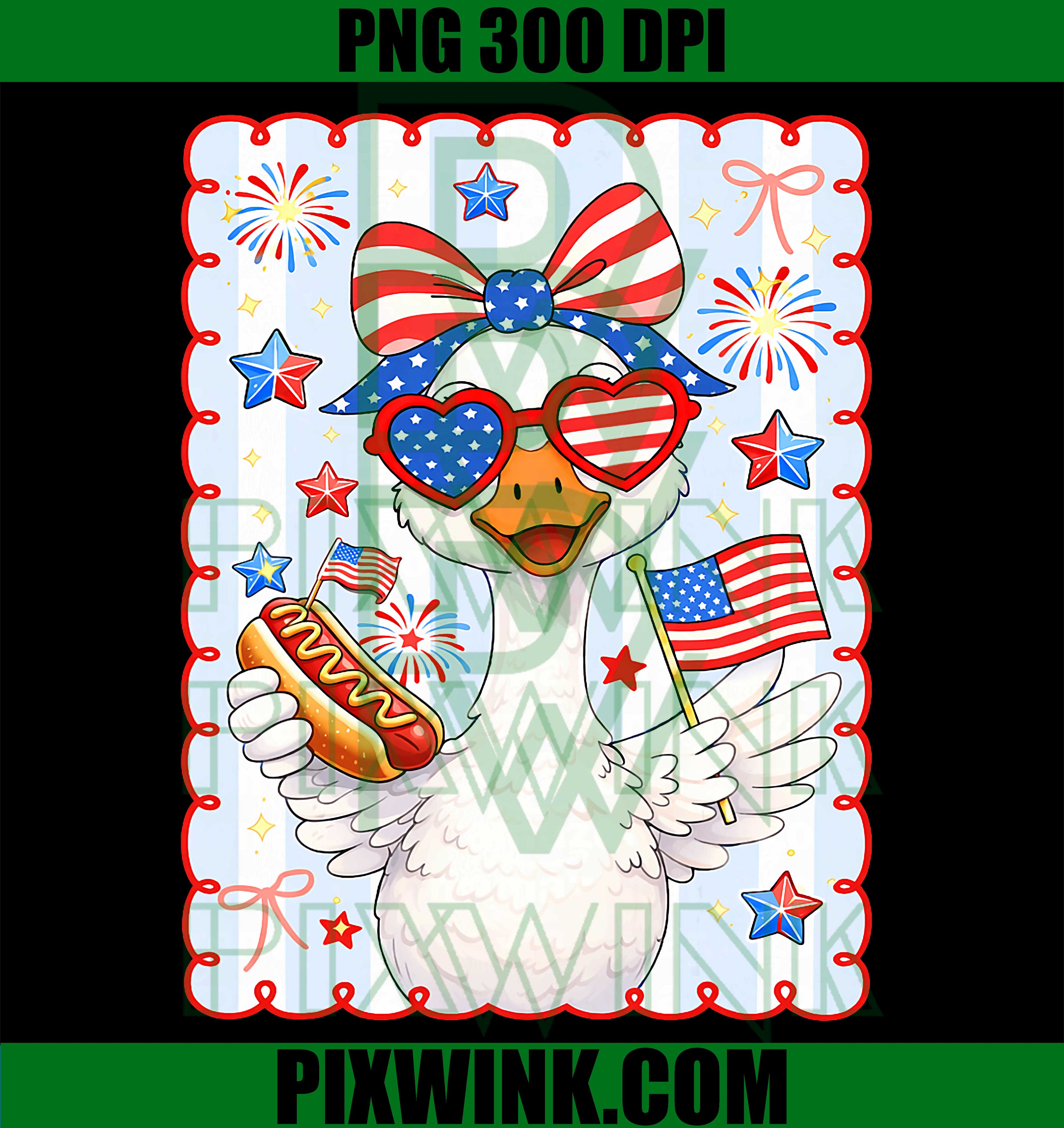 Patriotic Goose Hot Dog PNG, Funny 4th July Goose PNG