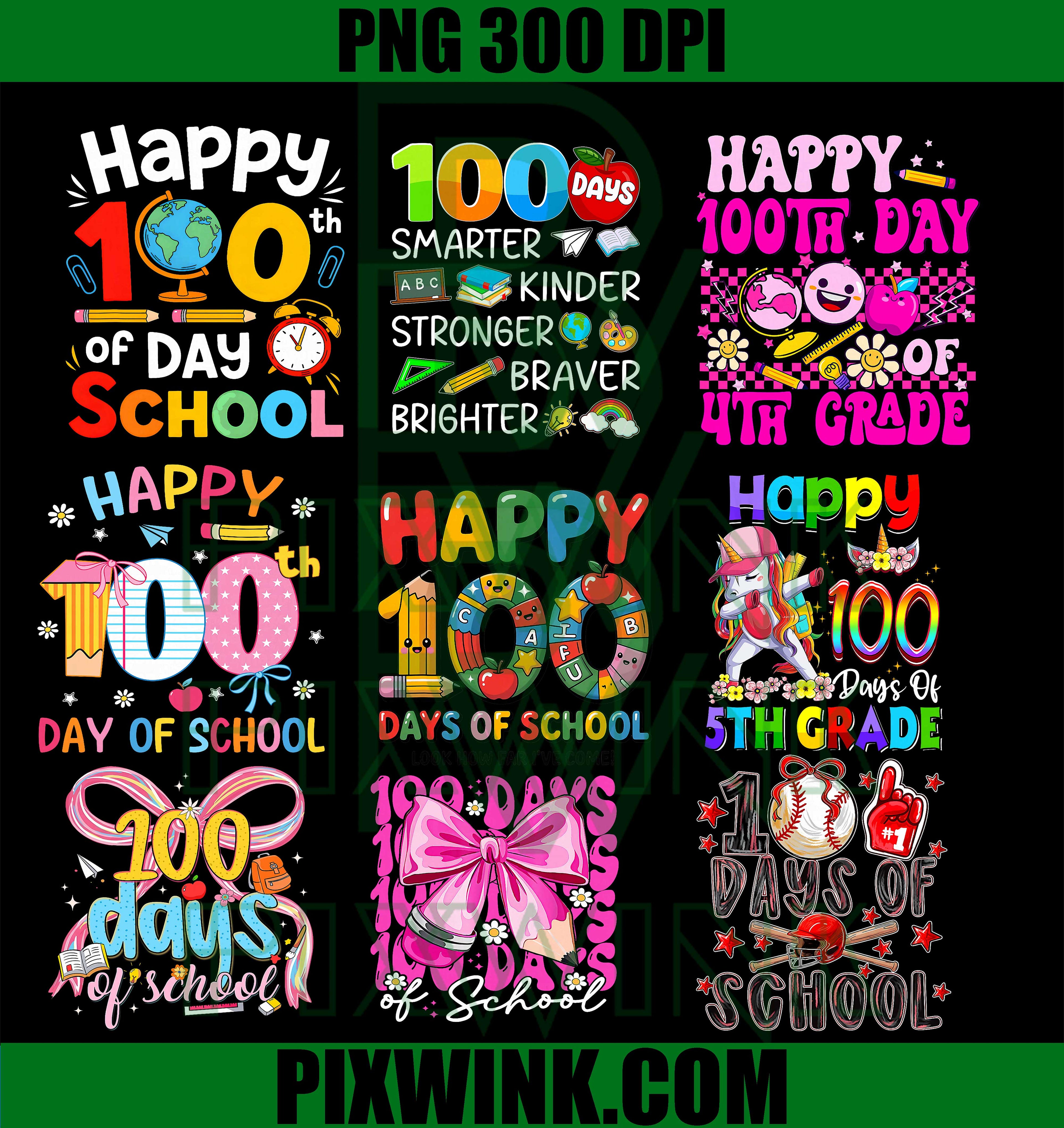 Happy 100th Day Of School PNG Bundle, Funny 67 Meme School Cartoon PNG
