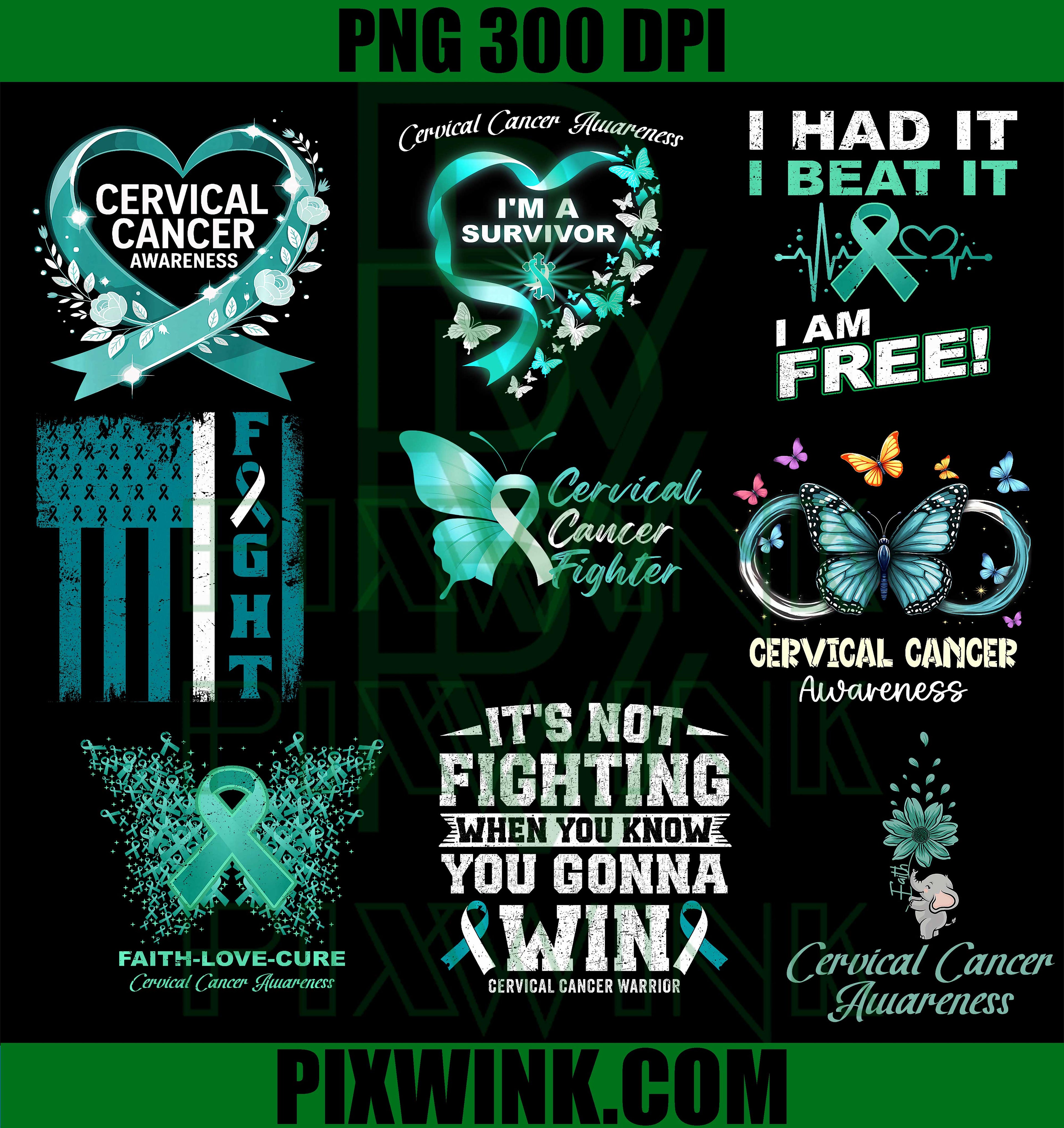 Cervical Cancer Awareness PNG Bundle, Awareness Month Digital Files