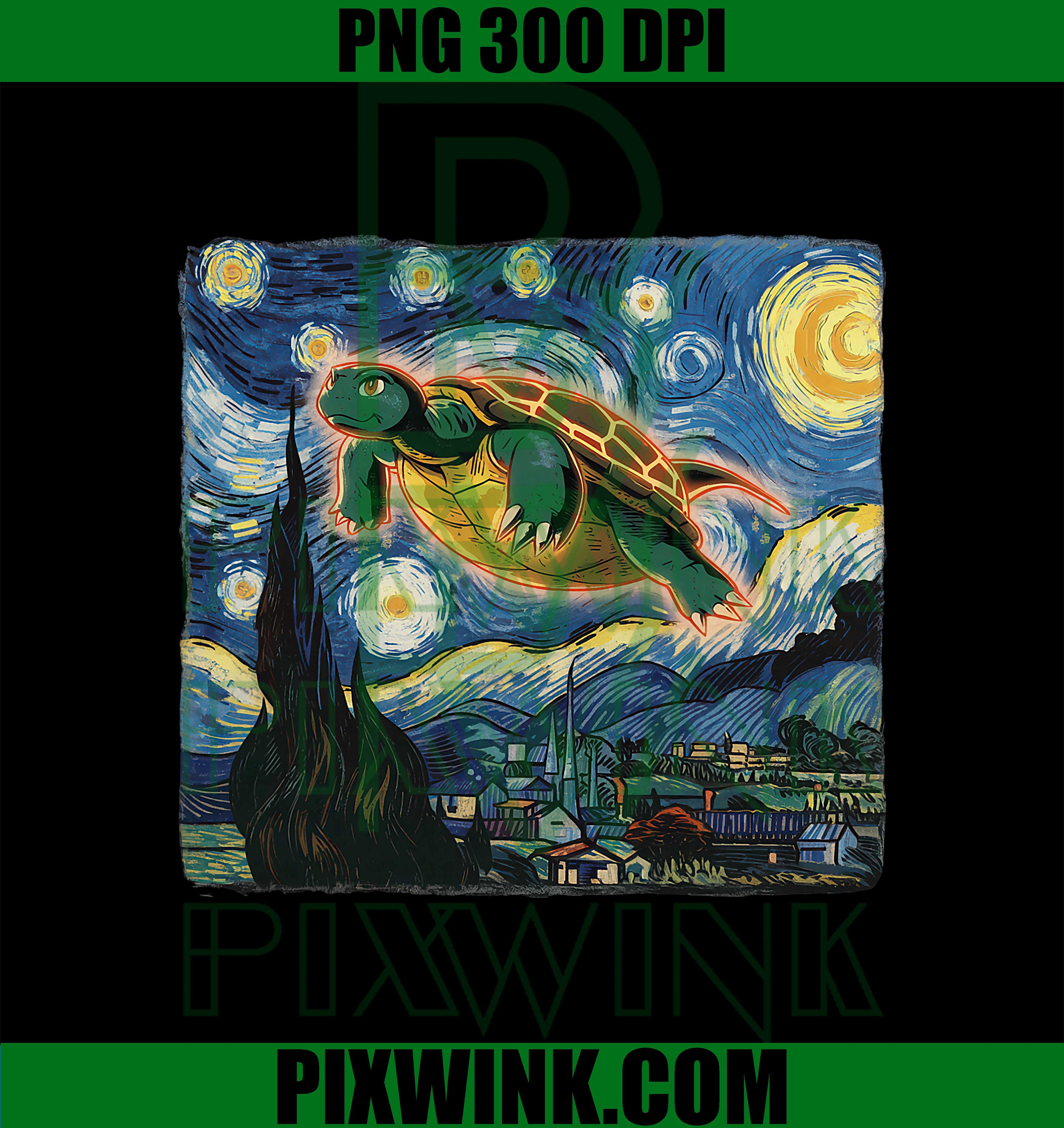 Kaiju, Japanese Monster Van Gogh Starry Night Vintage PNG
