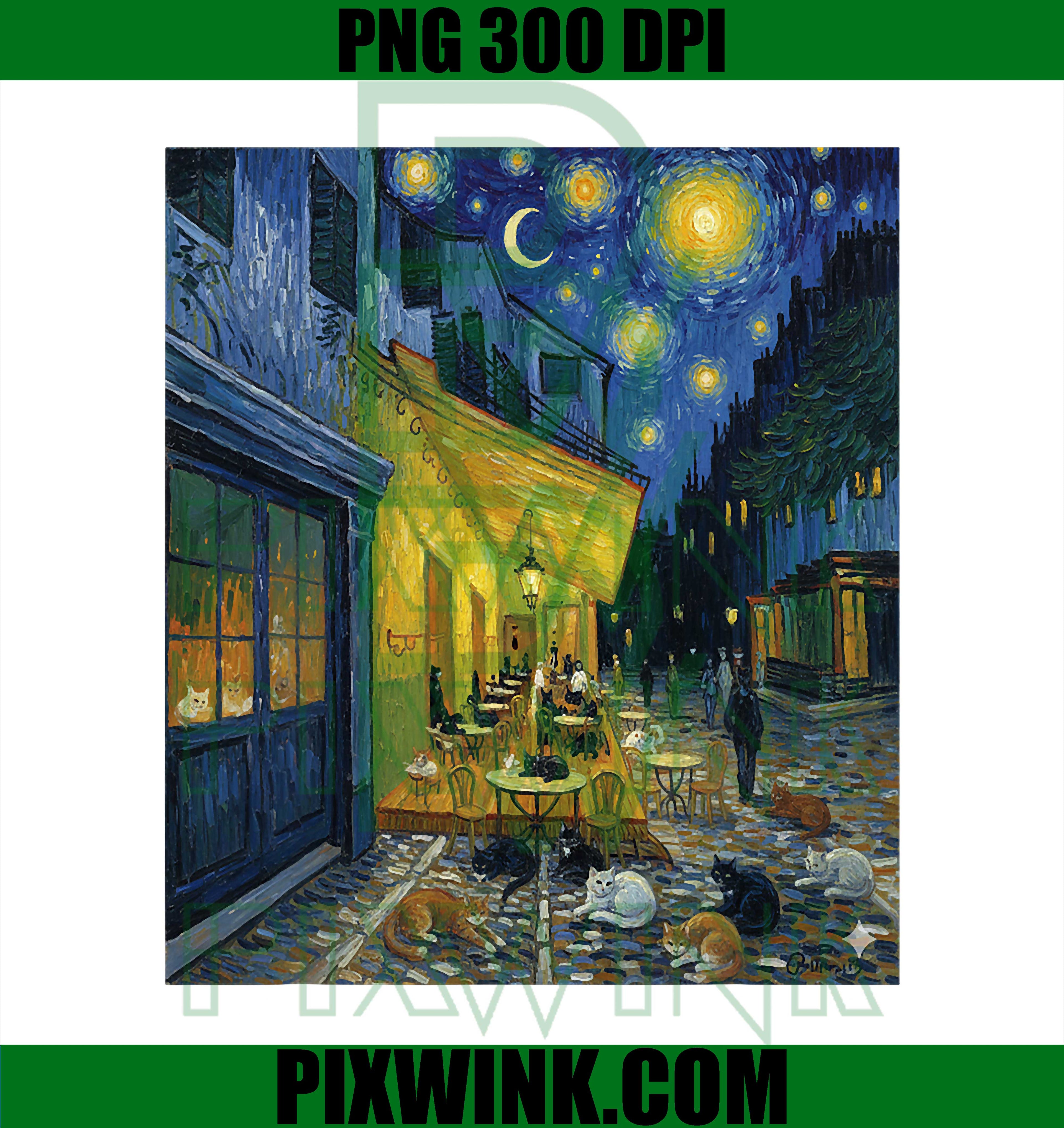Café Terrace of Cats PNG, Van Gogh Inspired Parody Art with Cats PNG