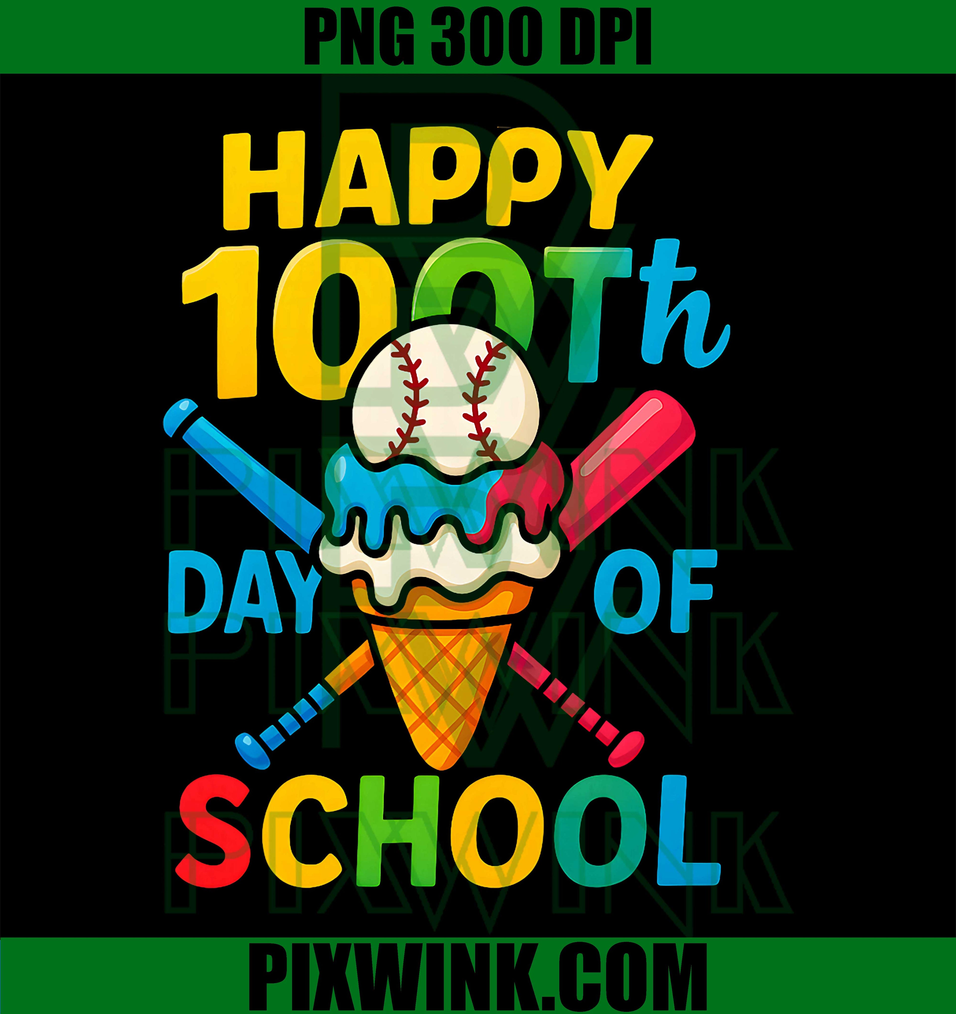 100 Days of School Sports Game Baseball Player Student Kids PNG