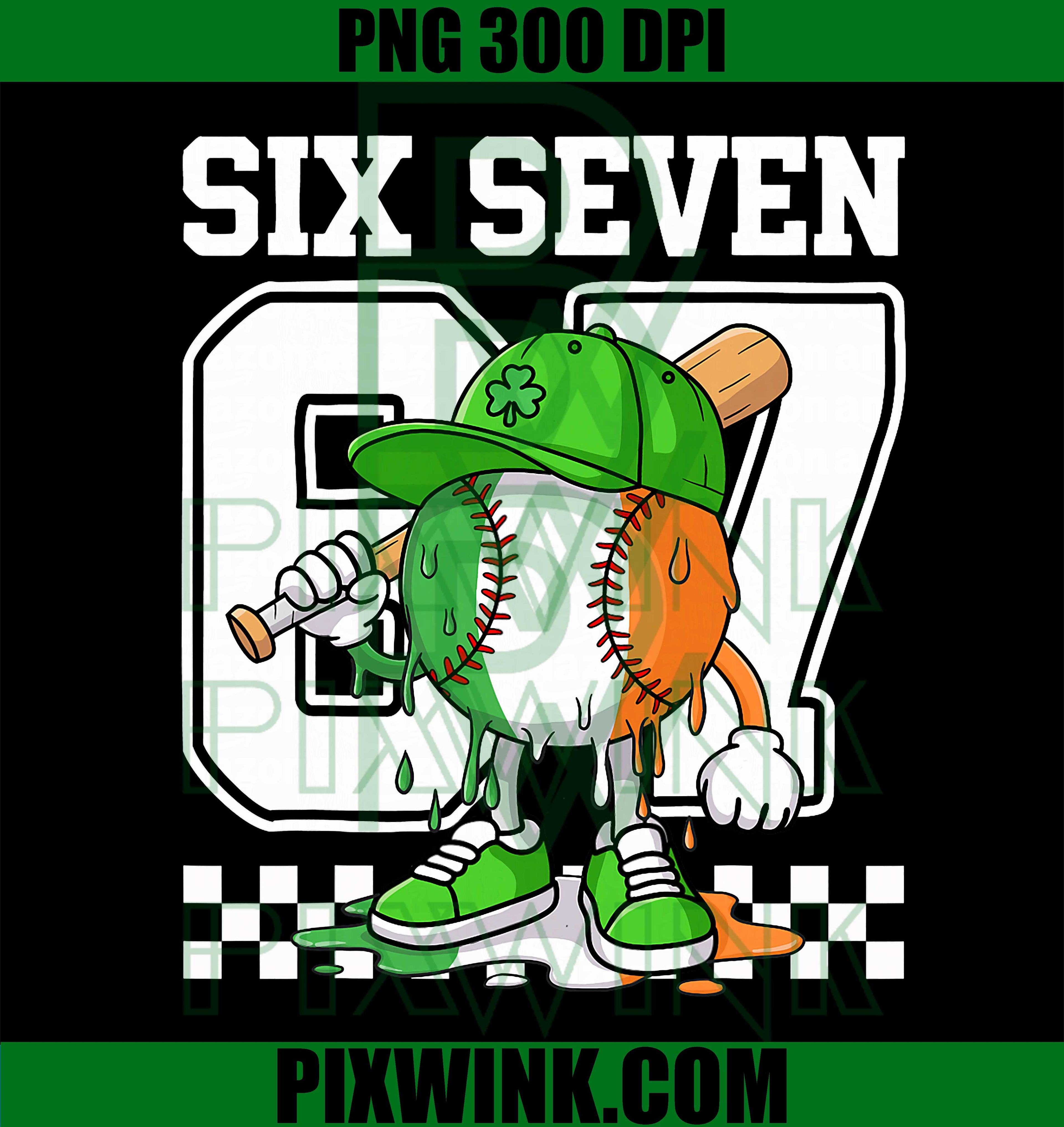Boys St Patrick’s Day 67 Six Seven Baseball PNG, Ice Cream Drip Shamrock Baseball PNG