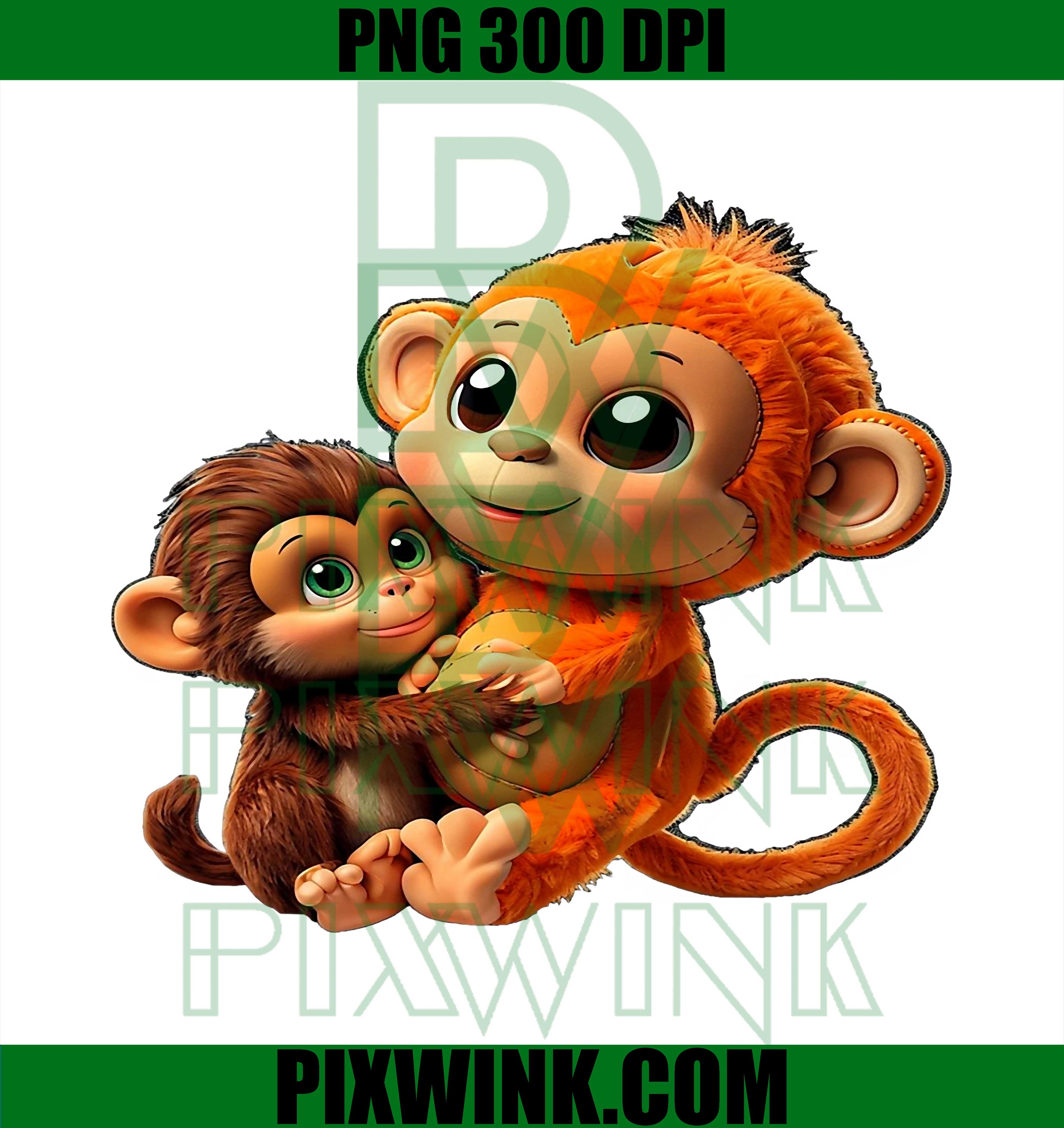 Baby Monkey Hugging Plush PNG, Little Punch Big Love Monkey PNG