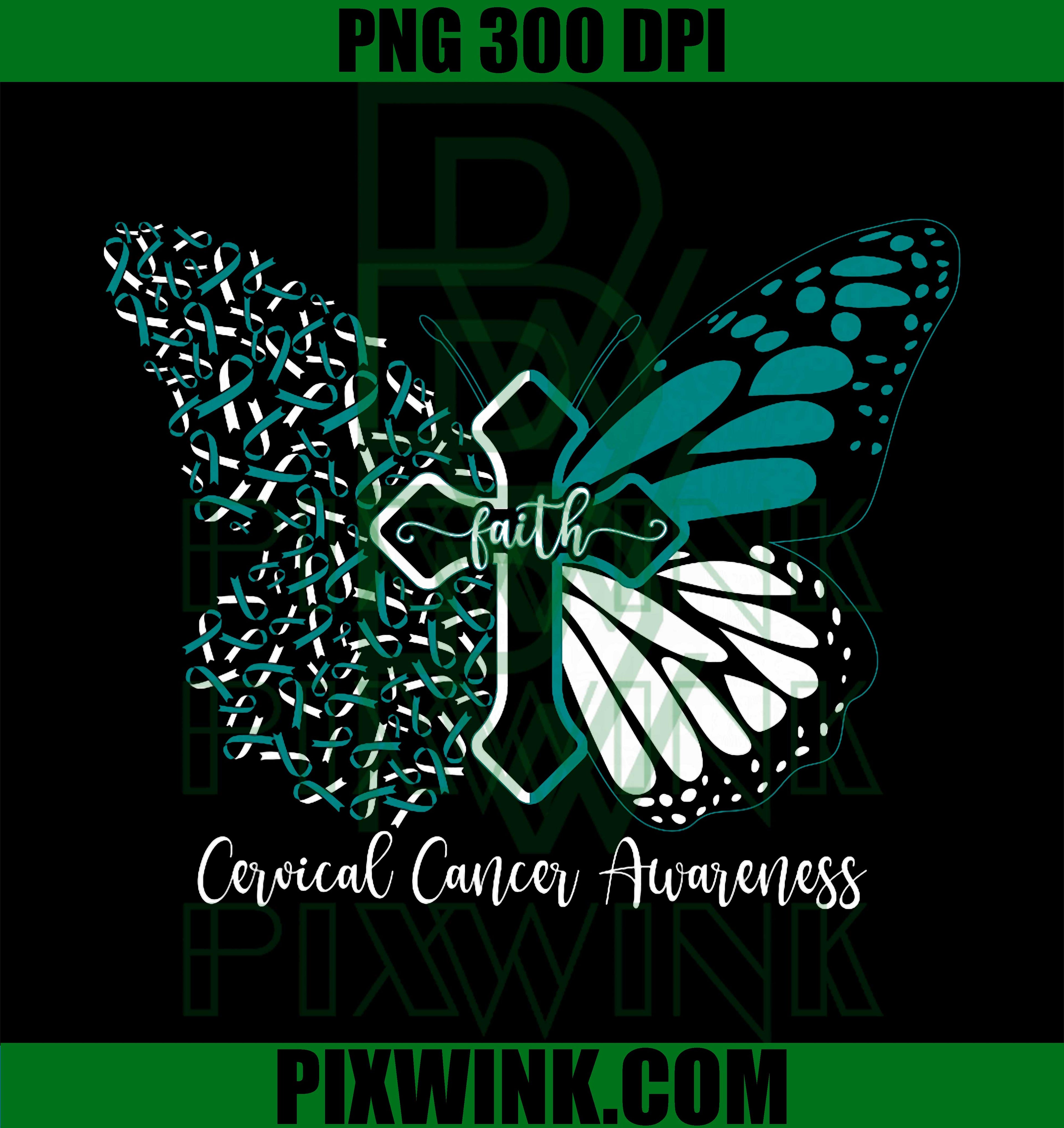 Cervical Cancer Awareness Faith Butterfly Cross PNG