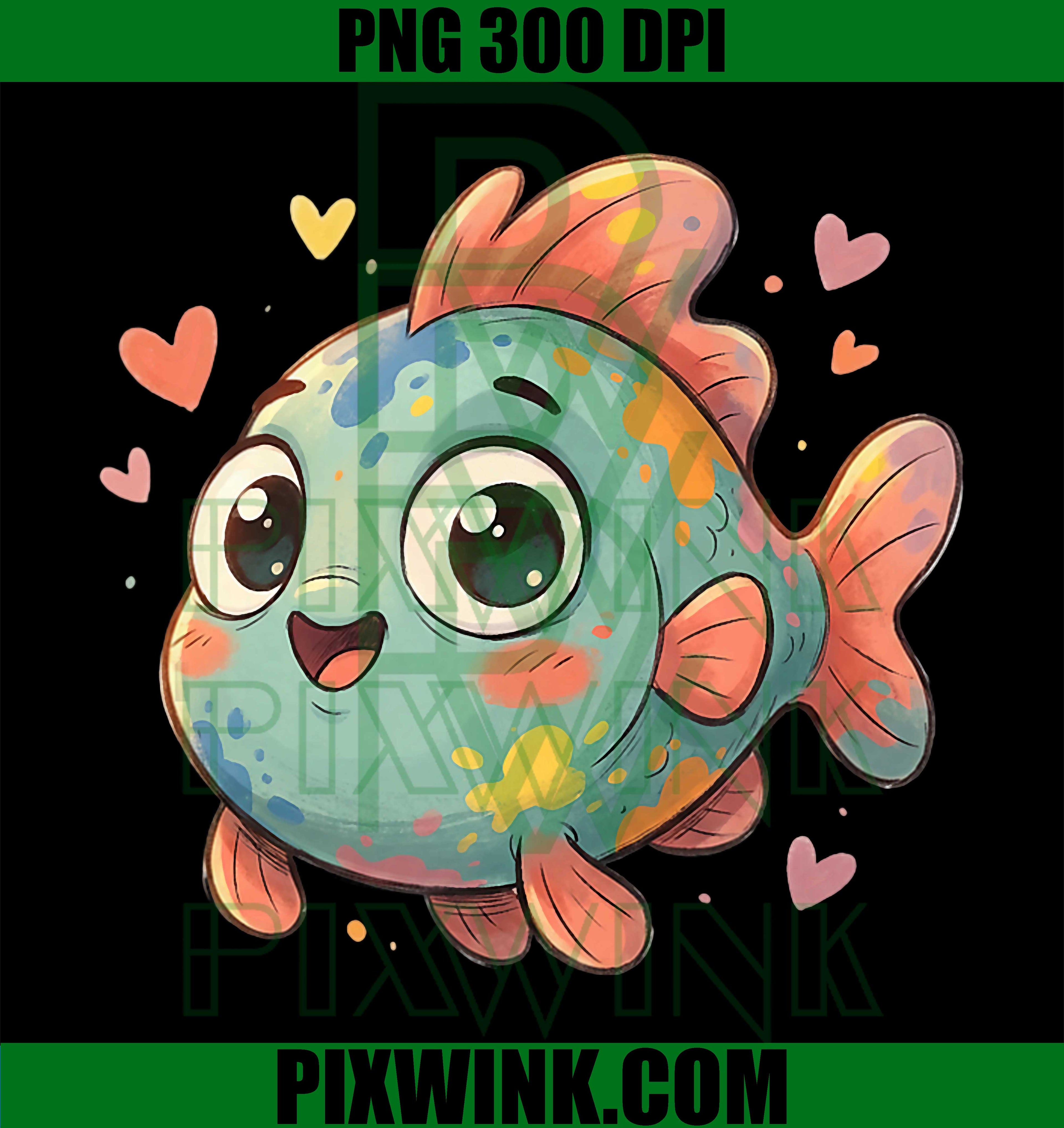 Adorable Kawaii, Rainbow Pastel, Cartoon Love Fish PNG