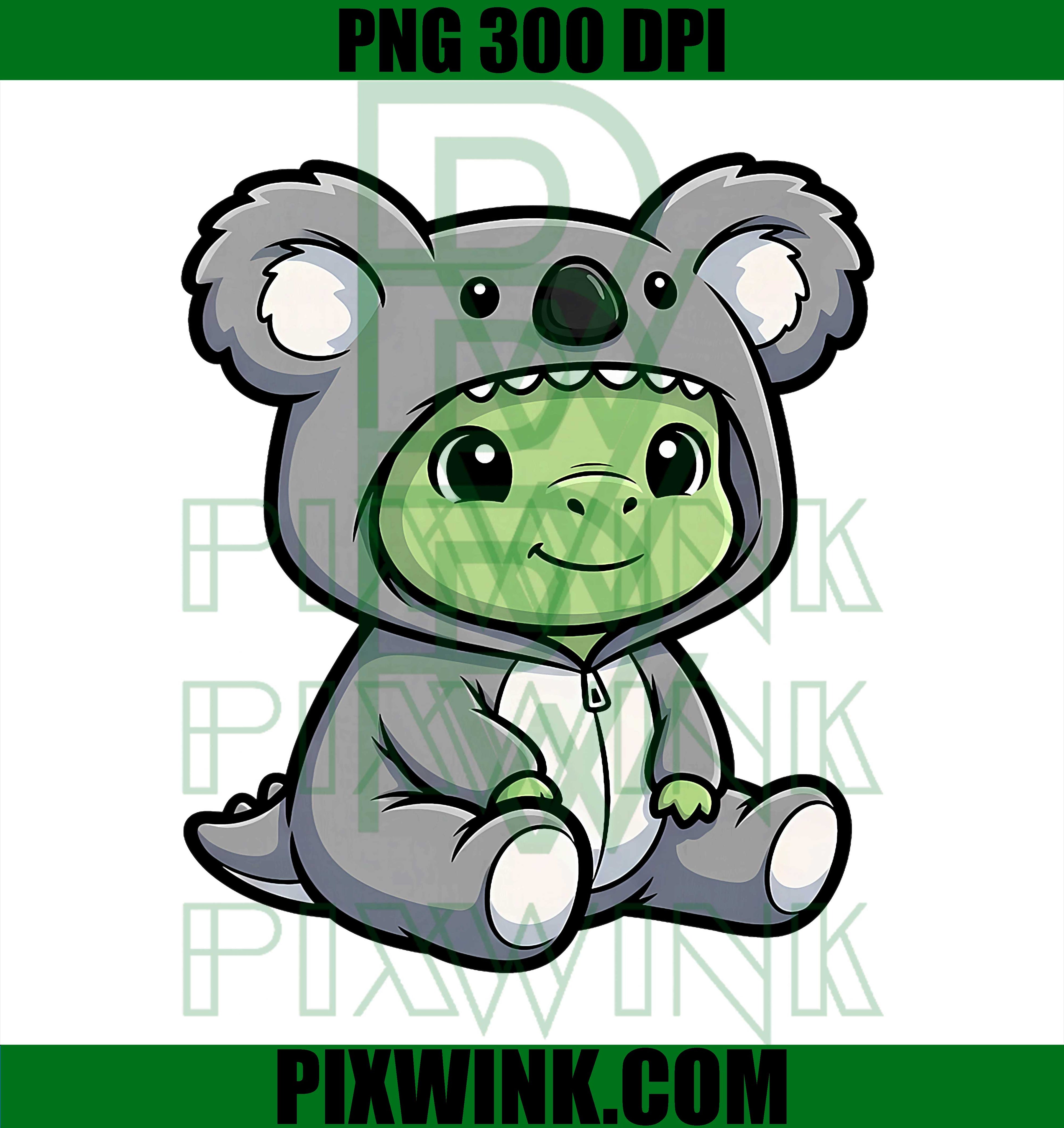 Cute T-rex Dino in Koala PNG, Kawaii Animal PNG
