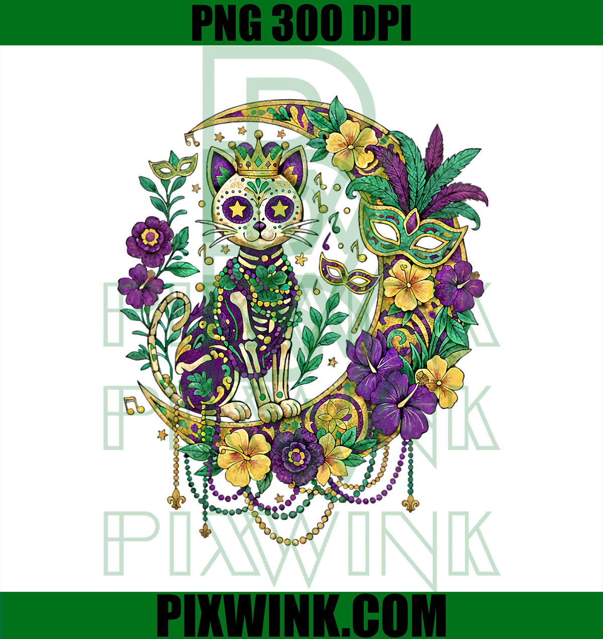 Mardi Gras Costume Sugar Skull Cat Carnival New Orleans PNG