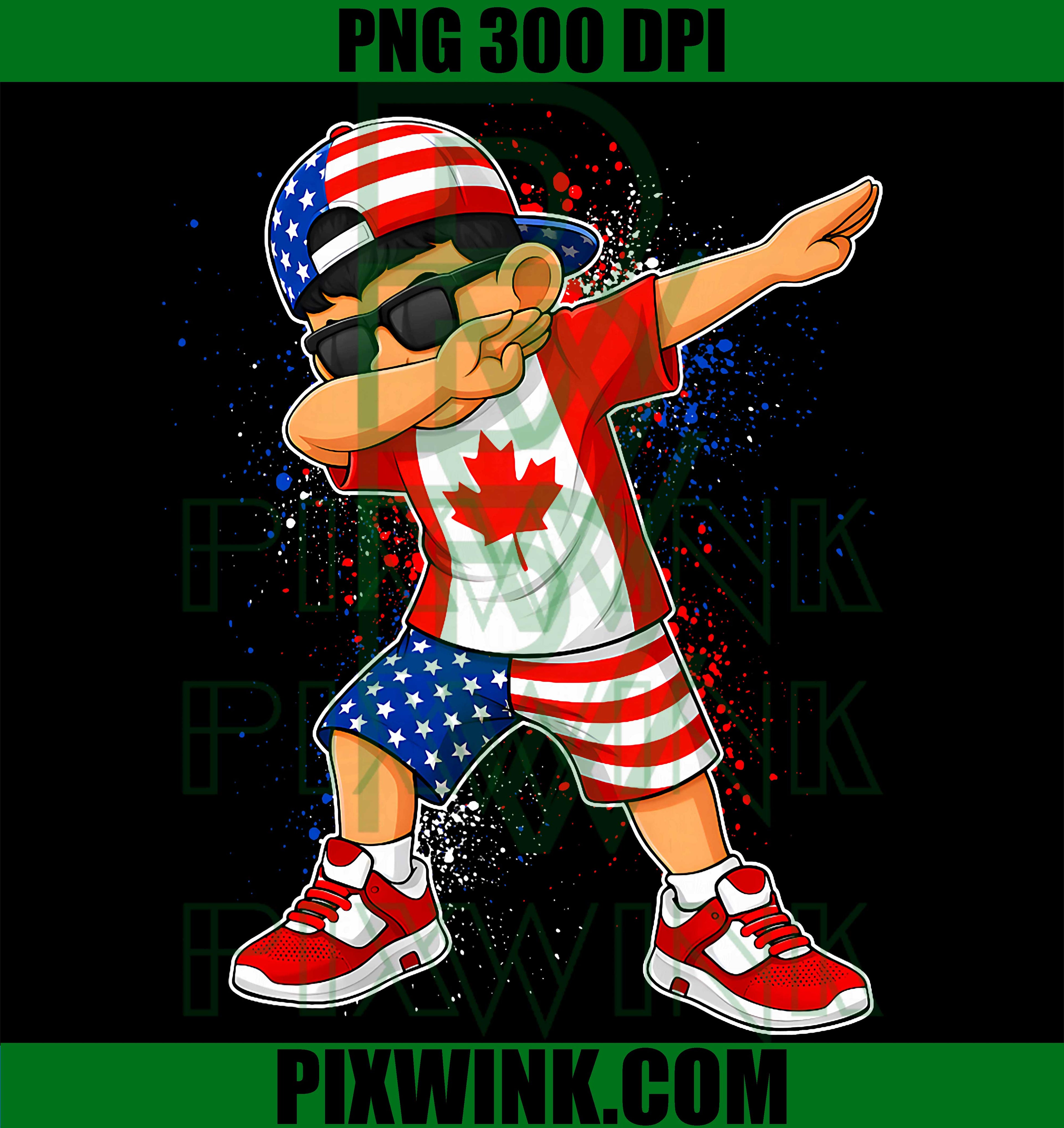Half American Canadian PNG, Dabbing Canada Pride Boy PNG